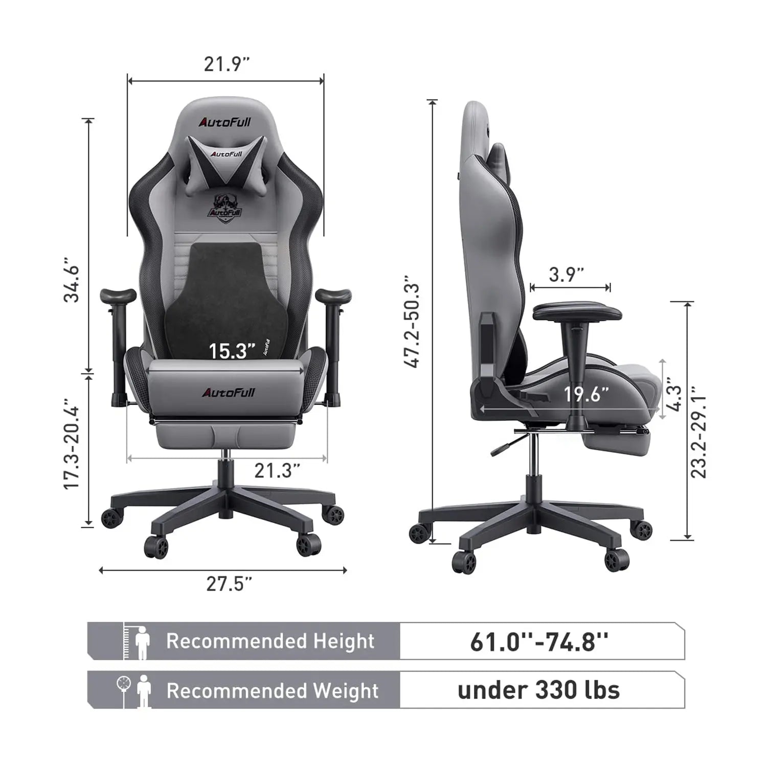 AutoFull C3 Ergonomic Gaming Chair with Adjustable Lumbar Support - Comfortable Racing Style Computer Chair for PC Gamers & Office Workers, Perfect for Long Gaming Sessions & Home Office Use