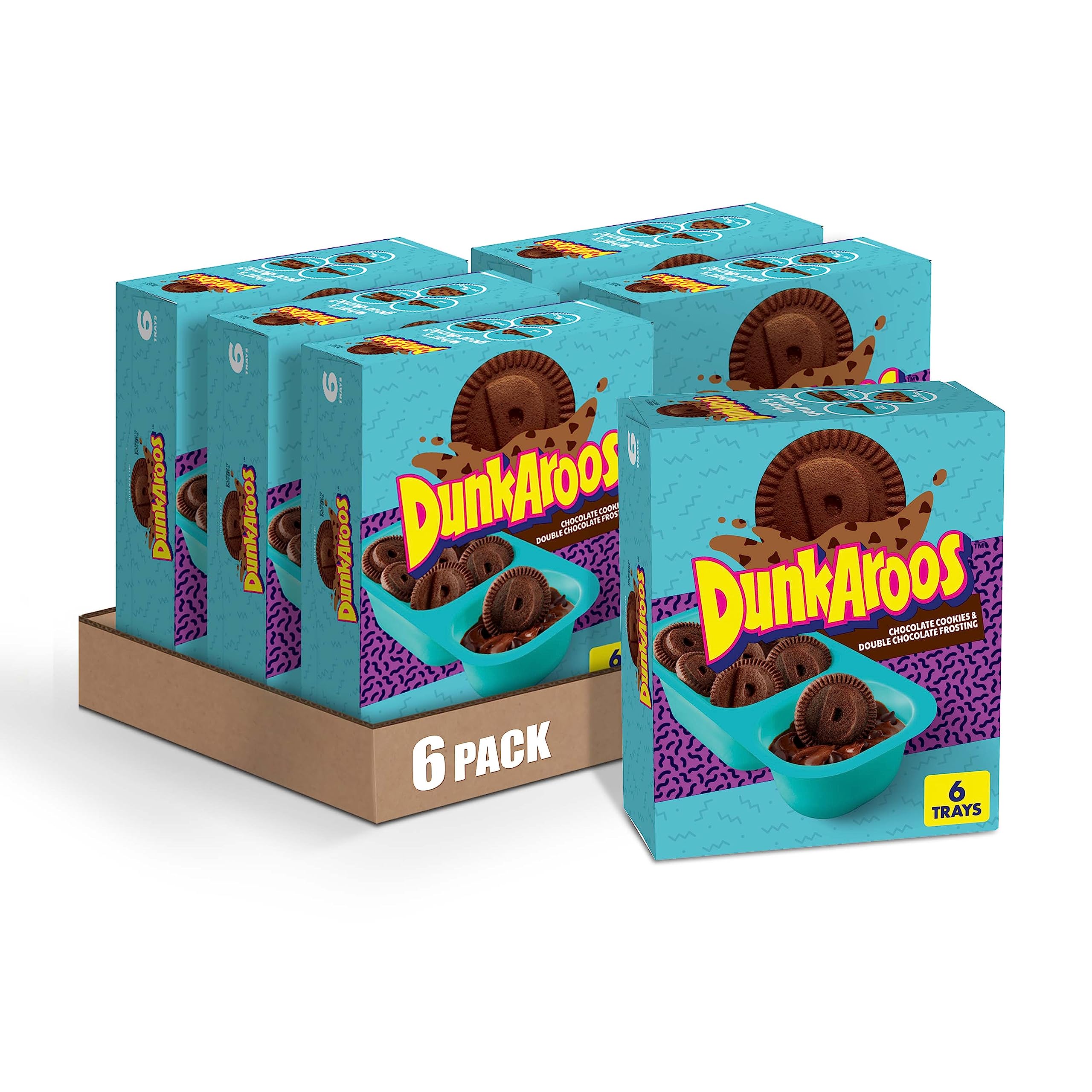 DunkAroos Chocolate Cookies with Double Chocolate Frosting - 6 Pack (36 Cookies Total) | Perfect for Snacking, Lunchboxes & Party Treats