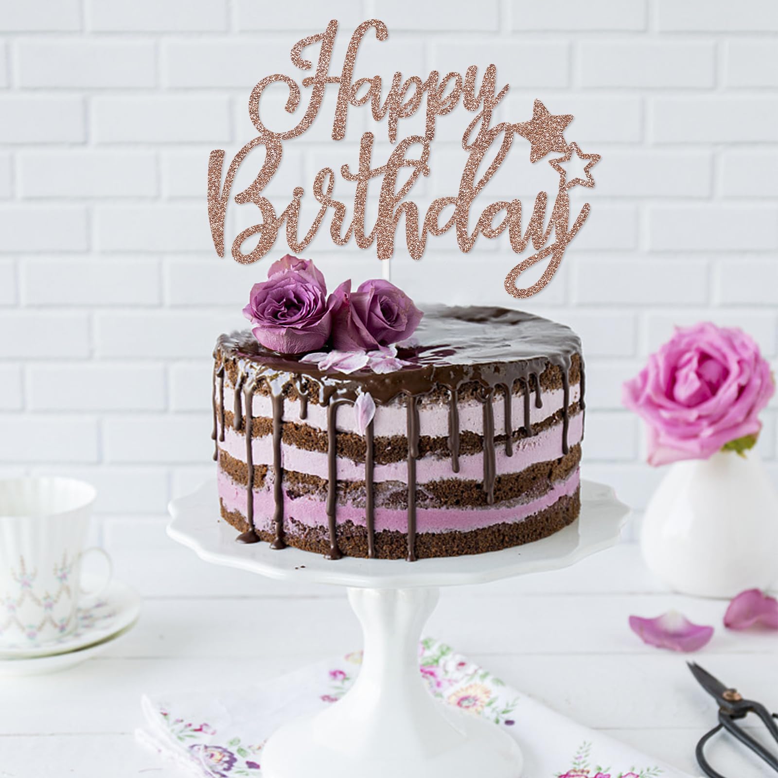 Rose Gold Happy Birthday Cake Topper - Elegant Birthday Sign for Cakes, Party Decorations | Perfect for Birthday Parties, Baby Showers & Anniversary Celebrations