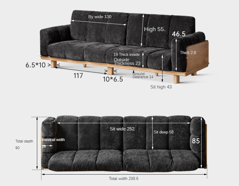 Modern Solid Wood Down Straight Sofa - Black Walnut & Ash Wood Frame - Perfect for Living Room, Lounge, or Office Comfort