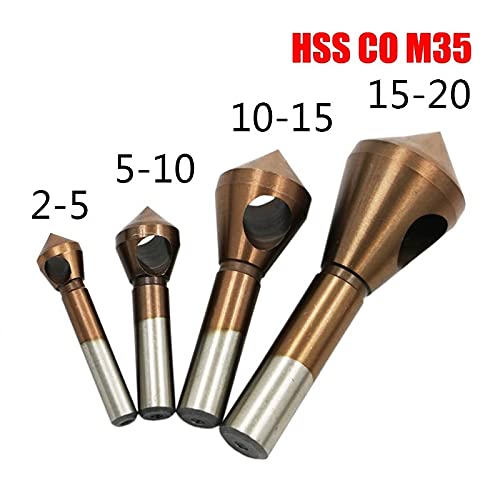 HSS CO M35 Countersink Deburring Drill Bit - High Speed Steel Metal Taper Chamfering Tool for Stainless Steel, Hole Saw Cutter - Round Shank Handle (10mm, 15mm, Brown) - Perfect for Metalworking, Woodworking, and DIY Projects