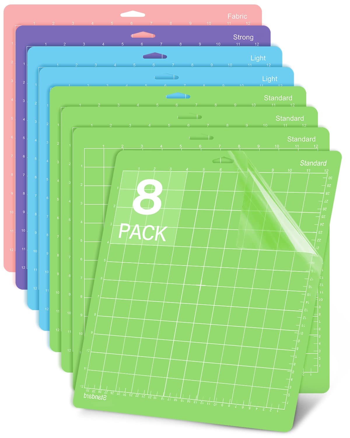 Premium 8-Pack 12x12 Cutting Mats for Cricut Maker 3, Maker, Explore 3, Air 2, Air & One - VarietyGrip Self-Healing Replacement Mats with Adhesive Backing (Green/Blue/Purple/Pink) - Perfect for DIY Crafts, Scrapbooking & Vinyl Projects