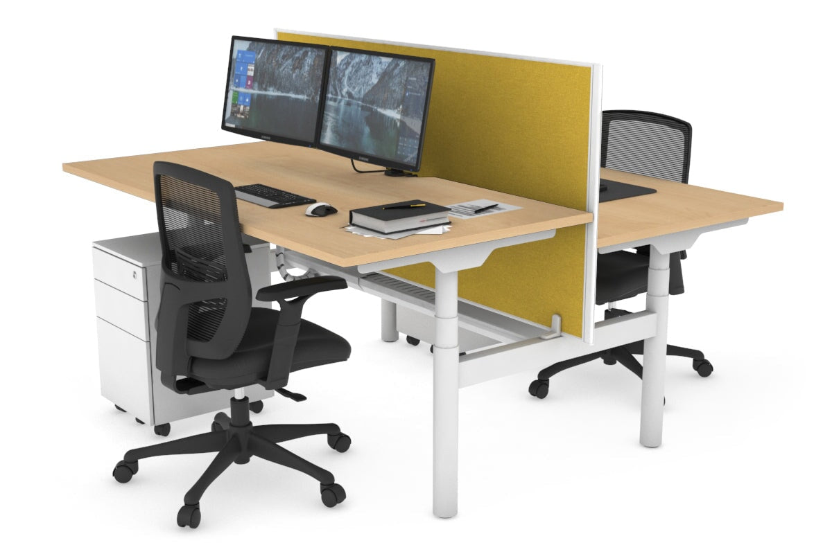 Flexi Premium Height Adjustable 2-Person H Bench Workstation - White Frame [1200L x 800W with Cable Management] - Ideal for Office, Home Workspace & Collaborative Environments