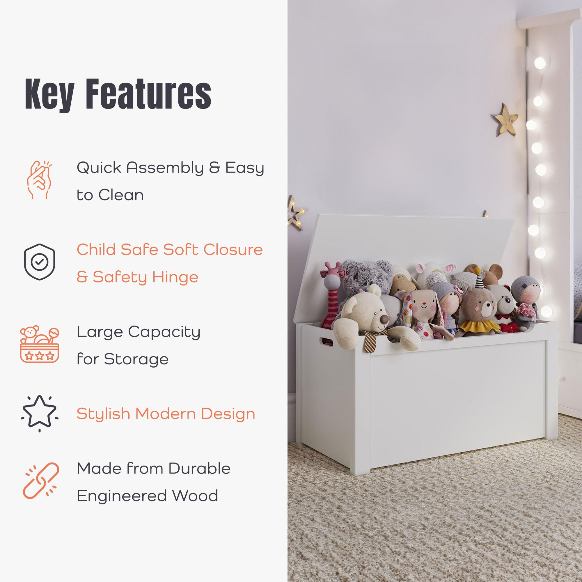 **Wooden Toy Storage Box - Large Spacious Kids Toy Organizer for Playroom, Bedroom, Living Room & Basement - White - Perfect for Kids' Room Organization & Play Area Storage**