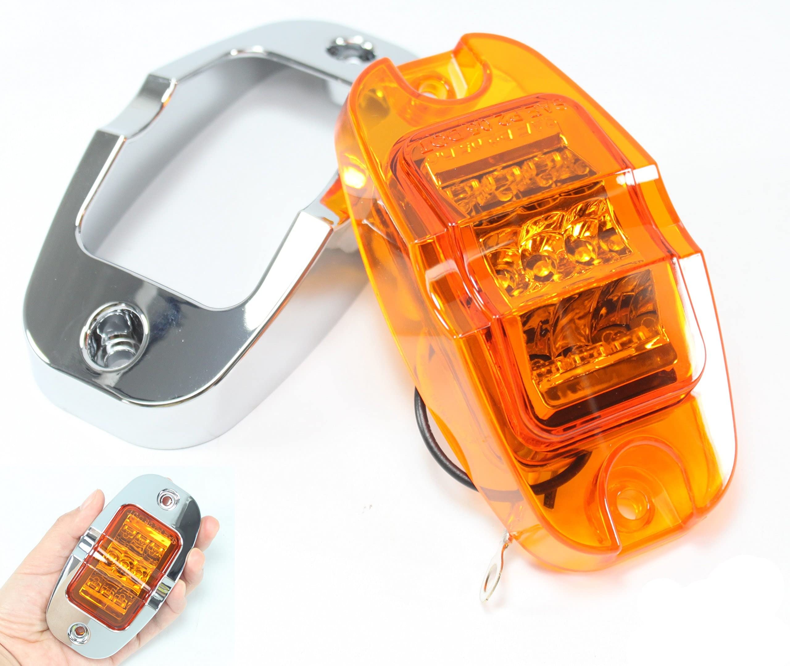 4 LED Mid-Turn Lights Extra Bright - Amber Clearance/Side Markers with Chrome Bezel for Truck, Trailer & RV - 9-Diode 35104AE - Perfect for Enhanced Visibility & Safety in Low Light Conditions