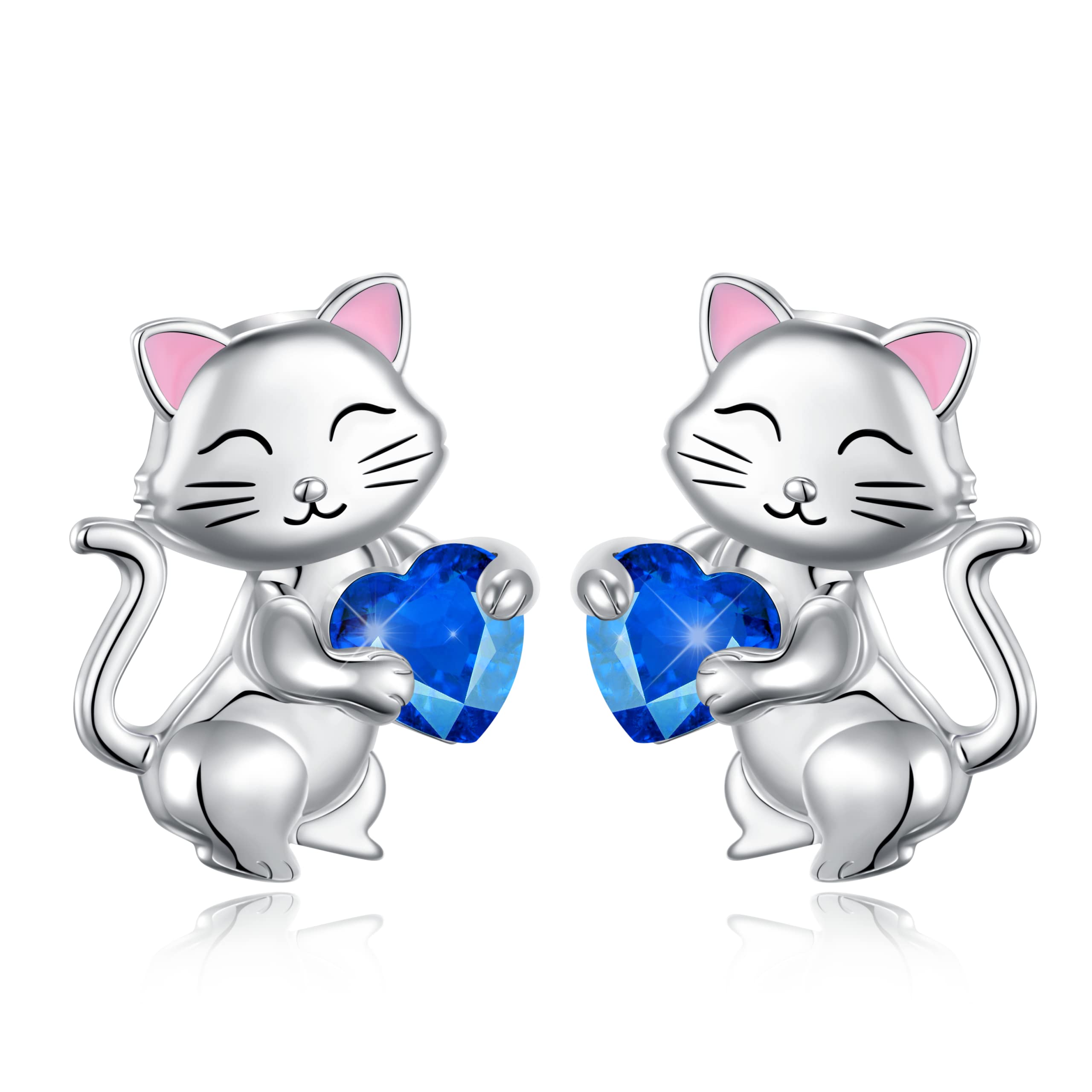 925 Sterling Silver Cat Stud Earrings for Women - Dainty Cat Lovers Jewelry Gift for Birthday, Anniversary & Everyday Wear