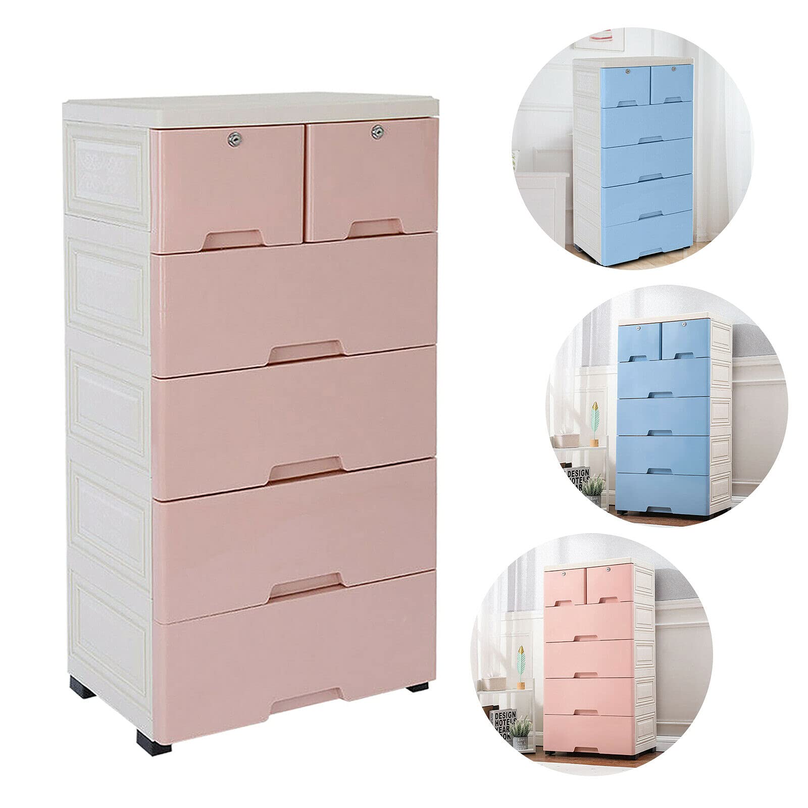 Portable 6-Drawer Plastic Dresser Storage Tower - Sturdy Closet Organizer for Bedroom, Freestanding Wardrobe with 4 Wheels, Pink - Perfect for Small Spaces, Dorm Rooms & Apartment Organization