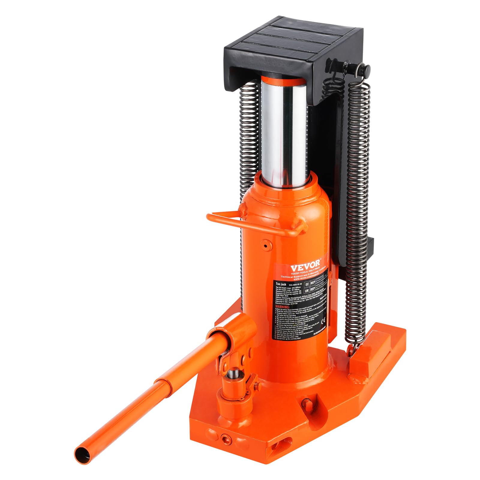VEVOR 10 Ton Hydraulic Toe Jack with 20 Ton Top Lift Capacity - 1.2-7.5