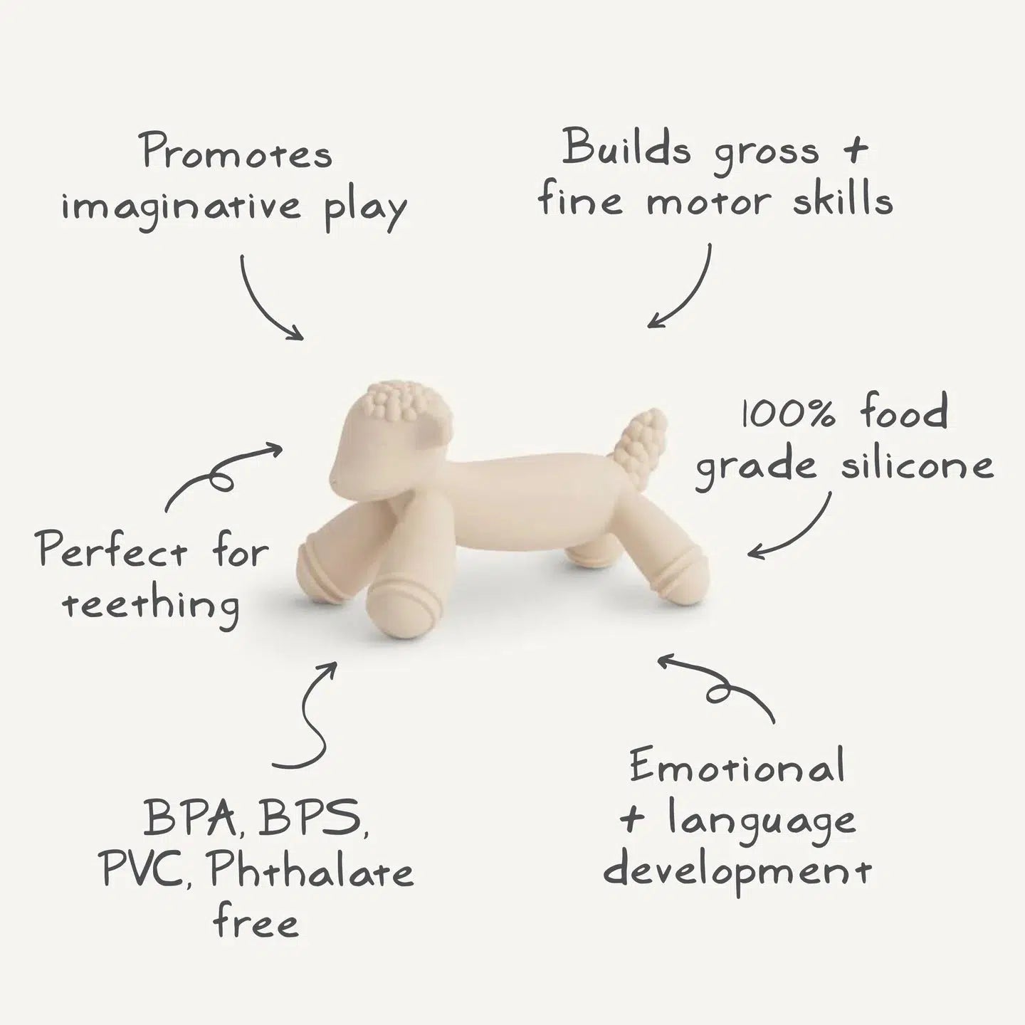 Mushie Lamb Figurine Teether - Natural Rubber Baby Teething Toy for Soothing Gums | Safe & BPA-Free for Infants | Perfect for On-the-Go, Nursery, and Travel Use