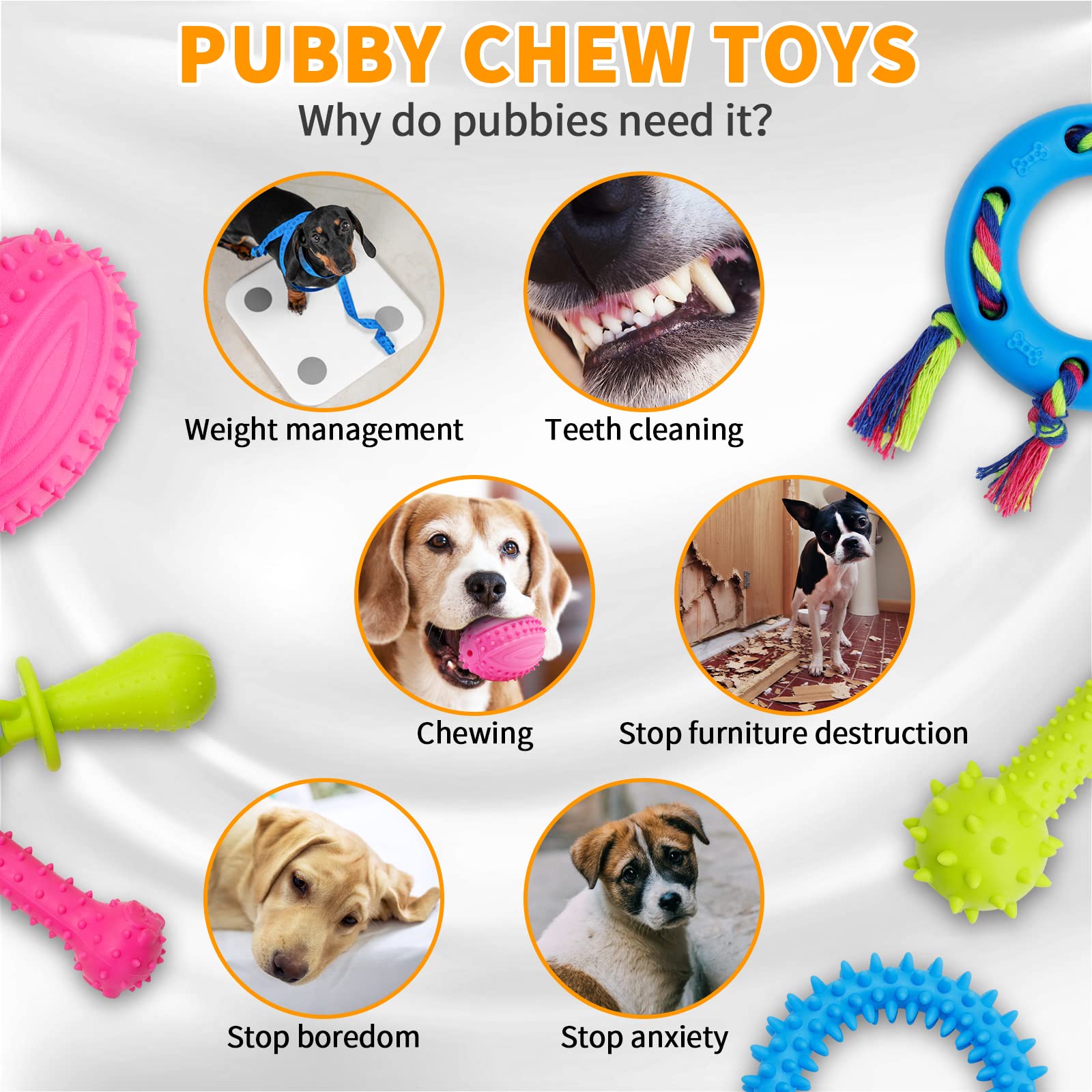 Durable 5-Piece Puppy Teething Toy Set with Chew Ball & Ropes - Indestructible Squeaky Interactive Dog Toys for Small & Medium Dogs (8+ Weeks) - Perfect for Teething Relief, Playtime & Training