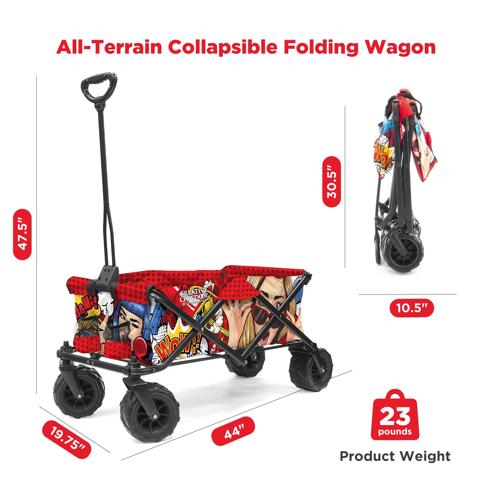 Best Collapsible Outdoor Wagon for Kids - All Terrain Push Pull Stroller with Foldable Design | Perfect for Beach, Park, Garden, Camping & Sports Activities | Heavy Duty Cargo Cart for Family Outings