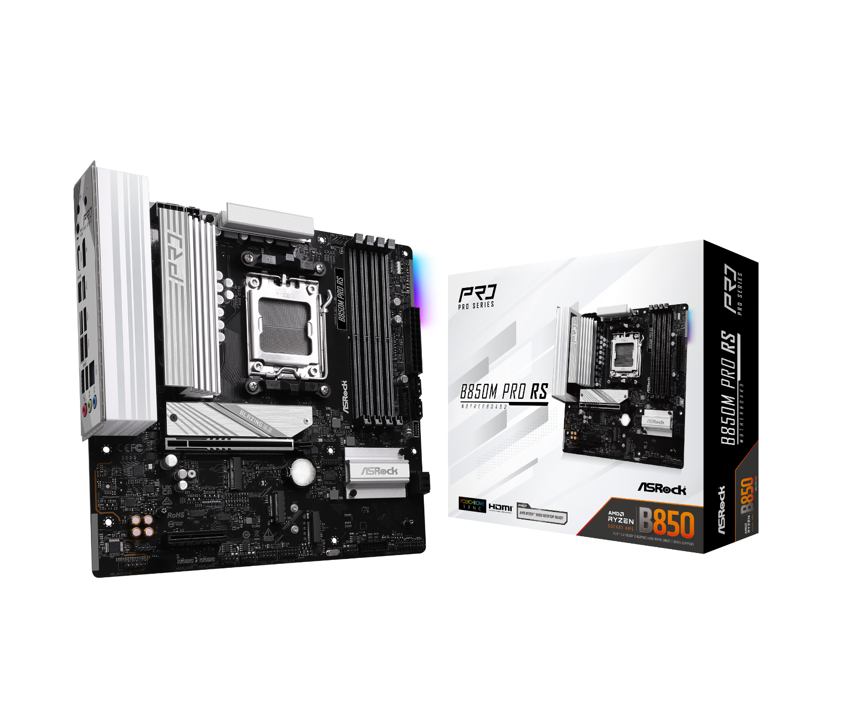 ASRock B850M Pro RS AMD Ryzen AM5 DDR5 mATX Motherboard - High Performance Gaming & Workstation PC Build for Streaming, Editing & Multitasking