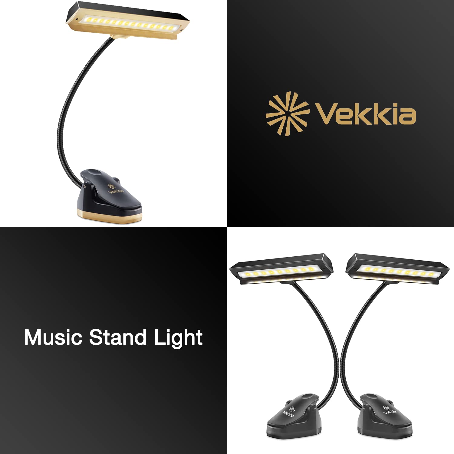 Vekkia 2 Pack 19 LED & 29 LED Music Stand Lights - Adjustable Clip-On Book Light for Musicians, Perfect for Piano, Violin, Sheet Music Reading in Low Light Conditions