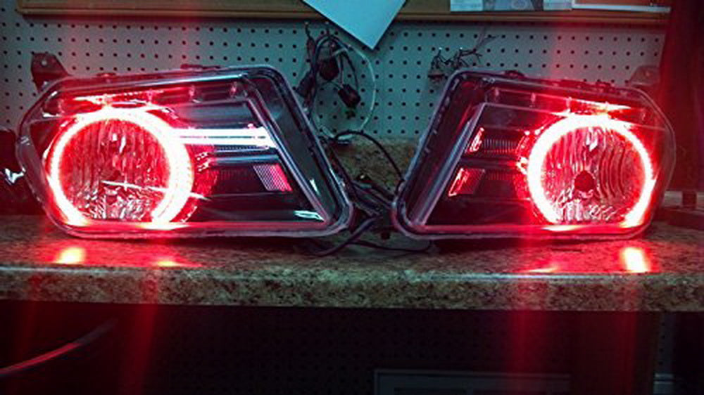 2005-2012 Ford Mustang RGB Multi-Color LED Angel Eye Halo Rings Headlight Retrofit Kit - DRL Daytime Running Lights for Custom Car Lighting Upgrade