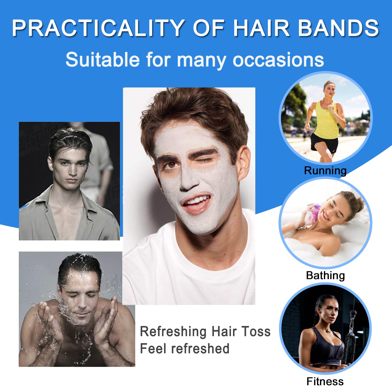 Premium Metal Sport Headbands for Men & Women - Non-Slip Wavy Hair Bands for Long Hair - Elastic Unisex Fitness Headwear (3 Pack) - Perfect for Running, Yoga, Gym & Outdoor Sports