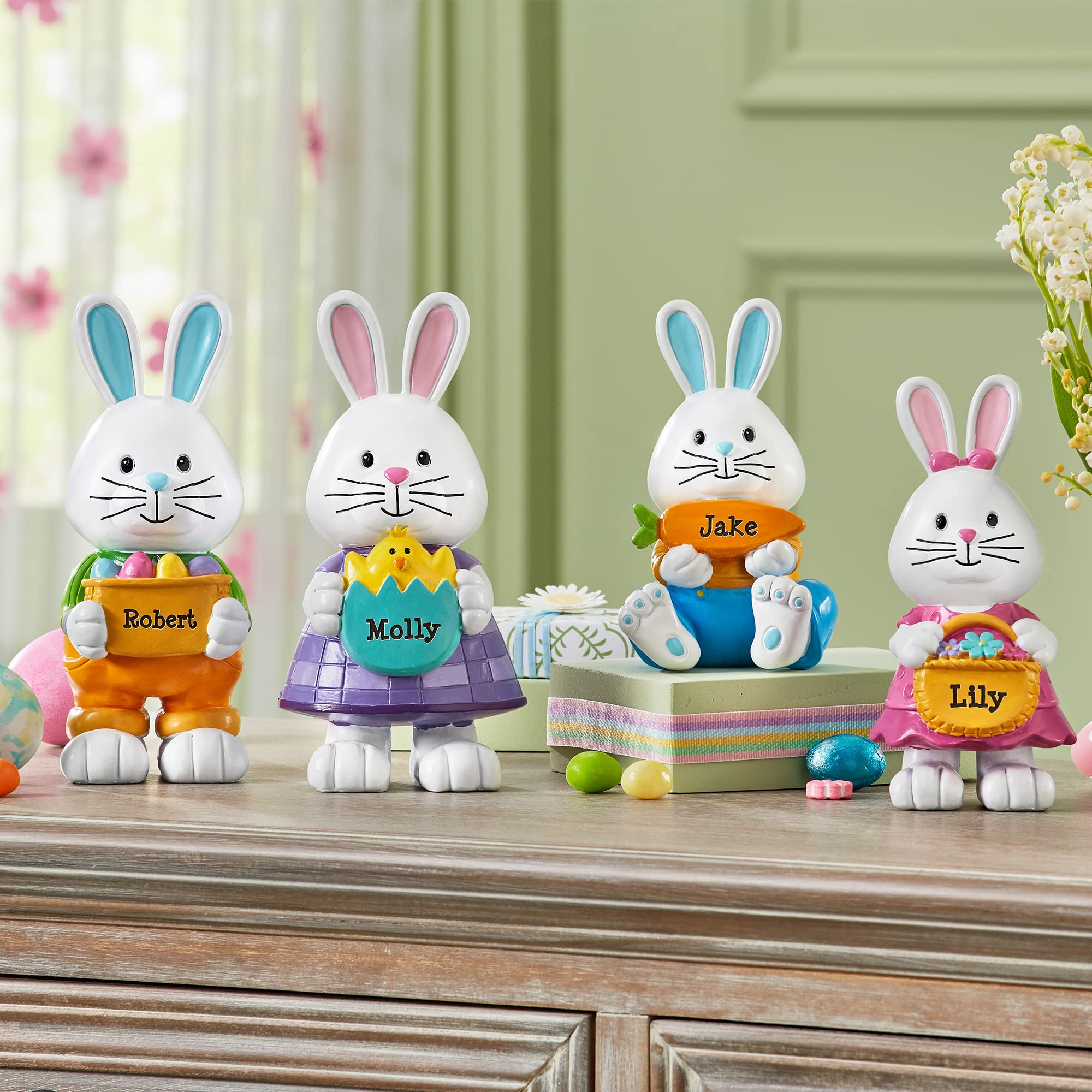 Personalized Easter Bunny Family Resin Figurine - Custom Easter Home Decor for Kids - Perfect for Easter Basket Gifts, Spring Home Decoration & Family Keepsakes