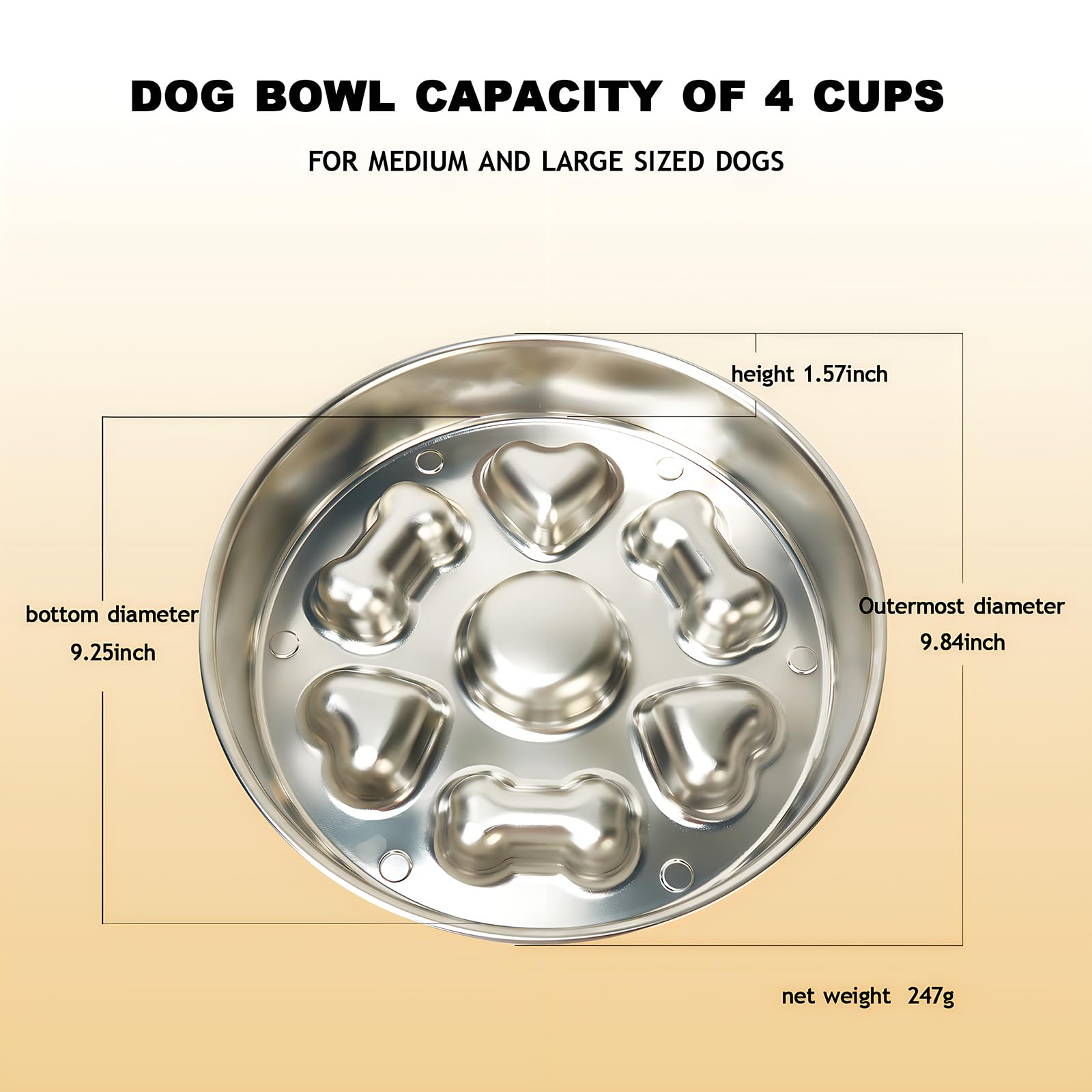 Slow Feeder Dog and Cat Bowls - Stainless Steel Anti-Gulping Pet Food Bowl with Non-Slip Base & Fun Maze Design - Perfect for Medium to Large Dogs & Cats - Helps Prevent Bloat & Improve Digestion - Great for Fast Eaters, Mealtime Enrichment & Training