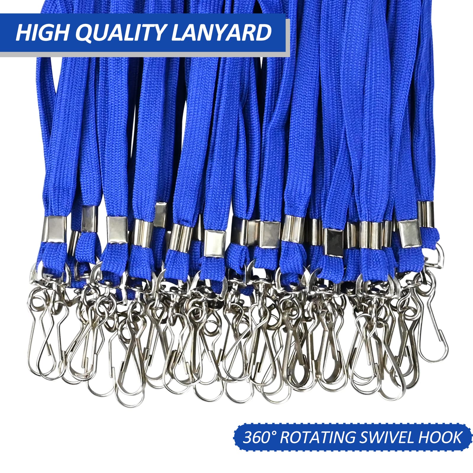 100Pcs Blue ID Badge Lanyards with Swivel Hook - Durable & Comfortable Neck Straps for Office & Events