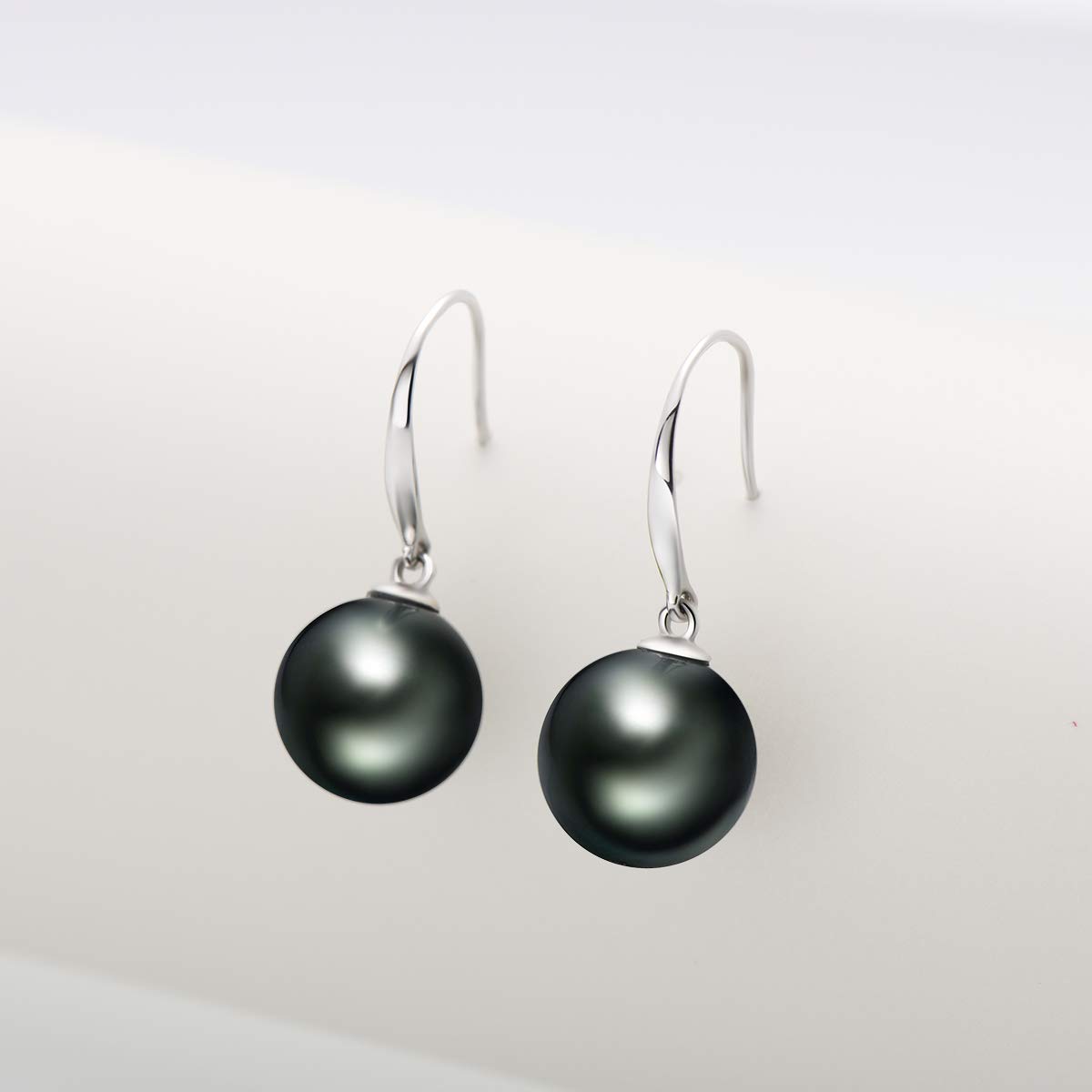 18K Gold Black Pearl Dangle Earrings | 8-9mm Genuine Tahitian Cultured Pearls | Vintage Drop Ear Hook Jewelry for Women | Perfect for Weddings, Parties & Special Occasions