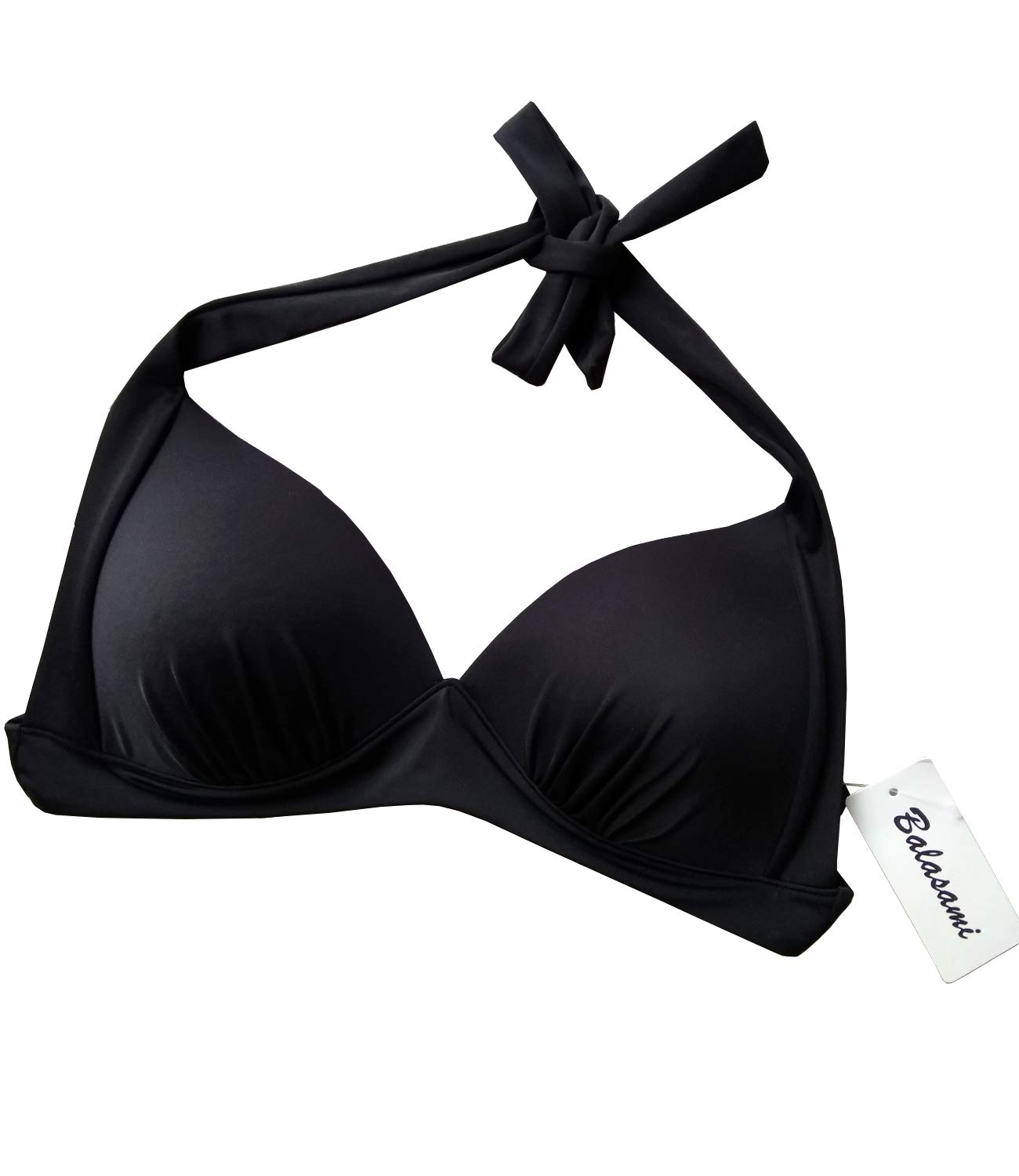 Balasami Women's Vintage 50s Halter Neck Tie Knot Back Soft Molded Padding Bikini Top Swimsuit Bathing Suit - Retro Beachwear for Pool Party & Summer Vacation
