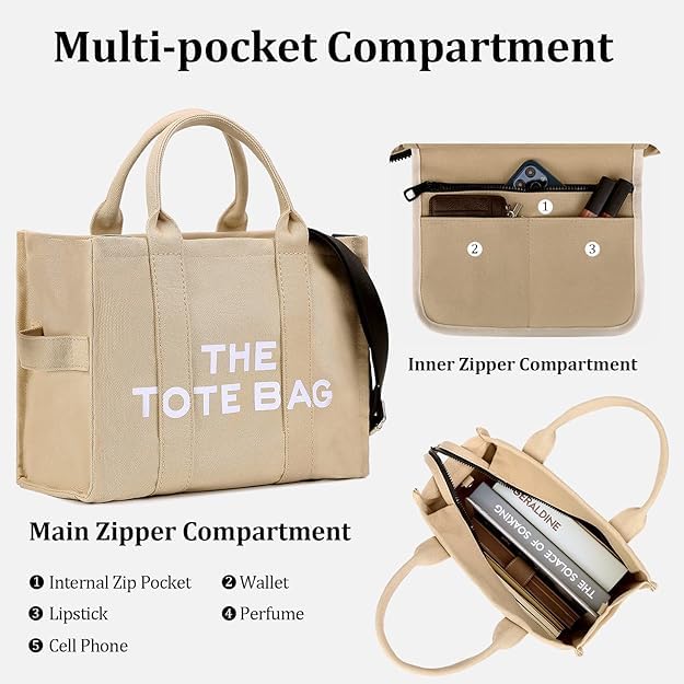 Stylish Women's Tote Bags with Zipper - Canvas, PU Leather & Denim Crossbody Shoulder Bags for Office Work, Travel & Everyday Use | Durable & Fashionable Handbag Purse
