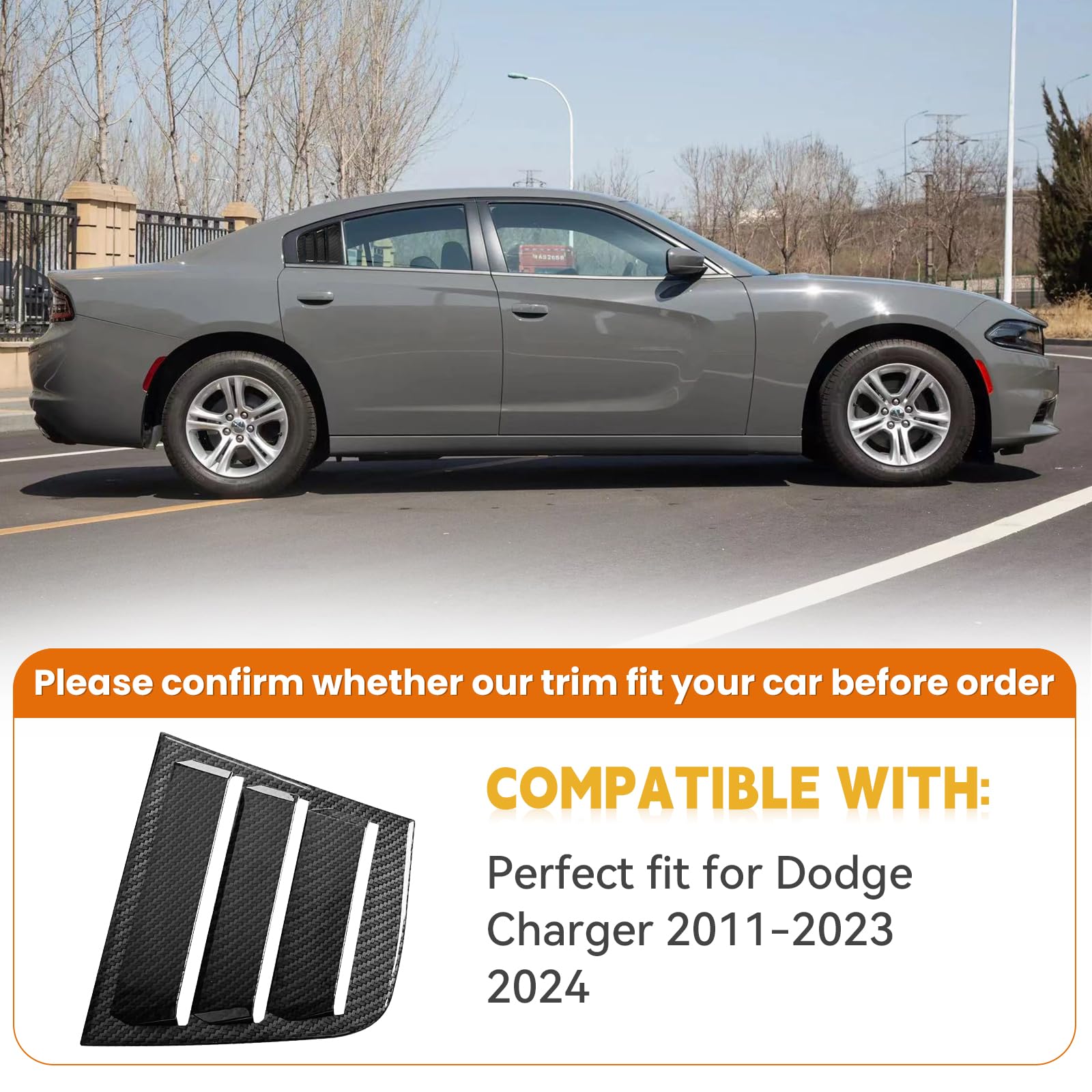 Dodge Charger 2011-2024 Side Window Shades Cover Blinds - ABS Carbon Fiber Window Louver (2-Pack) | UV Protection & Privacy for Parking & Driving