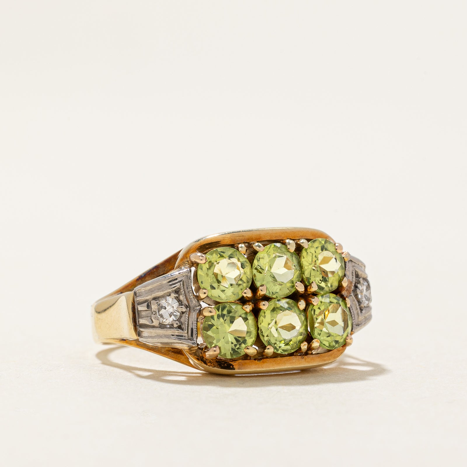 Peridot & Diamond Grid Ring - 1.50ctw Peridot & 0.06ctw Diamond - Size 5.5 - Elegant Green Gemstone Jewelry for Women - Perfect for Weddings, Anniversaries & Special Occasions