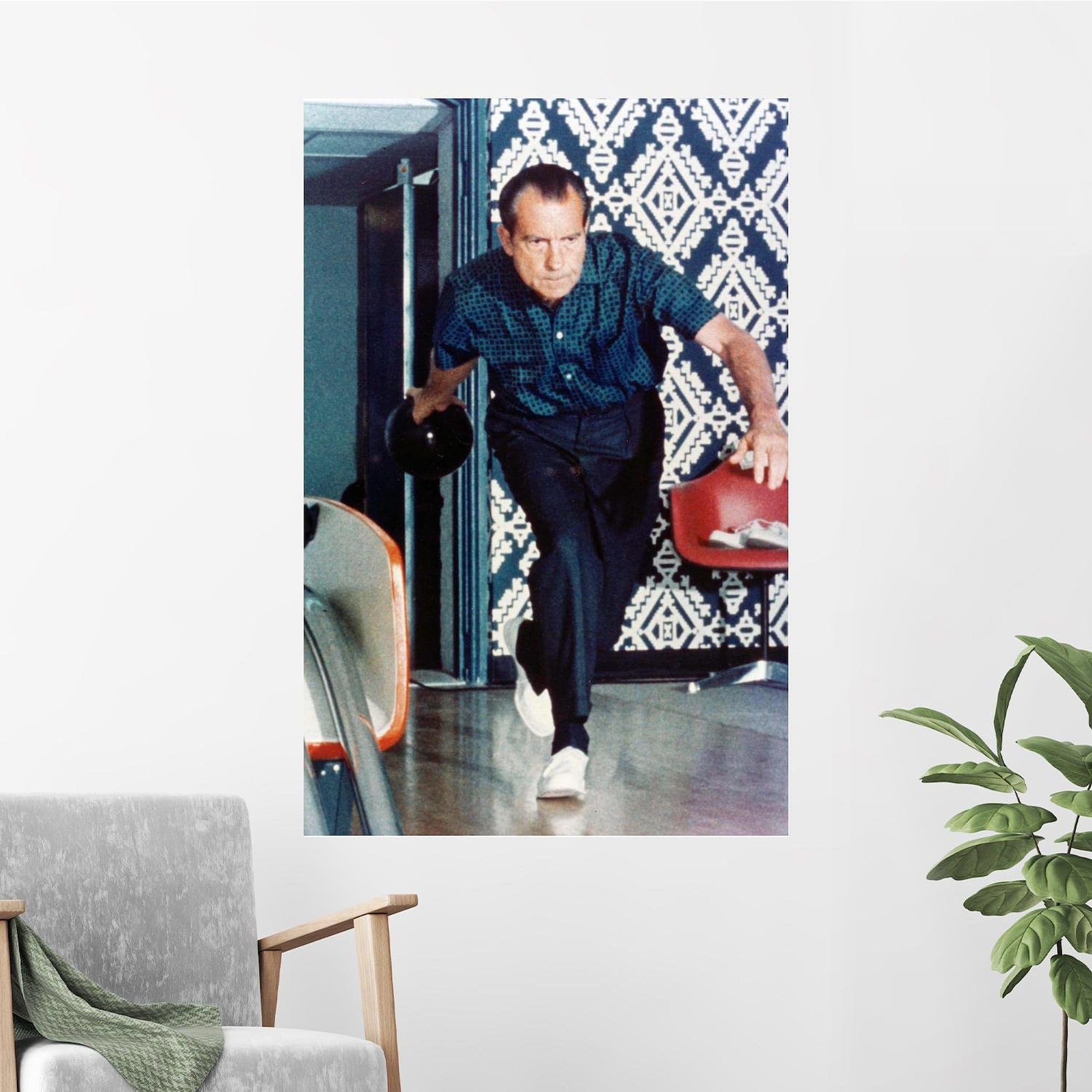 Nixon Bowling Poster 23x35 Inches - Heavy Semi-Gloss Paper for Wall Decor, Man Cave, Game Room & Bowling Alley Themed Spaces