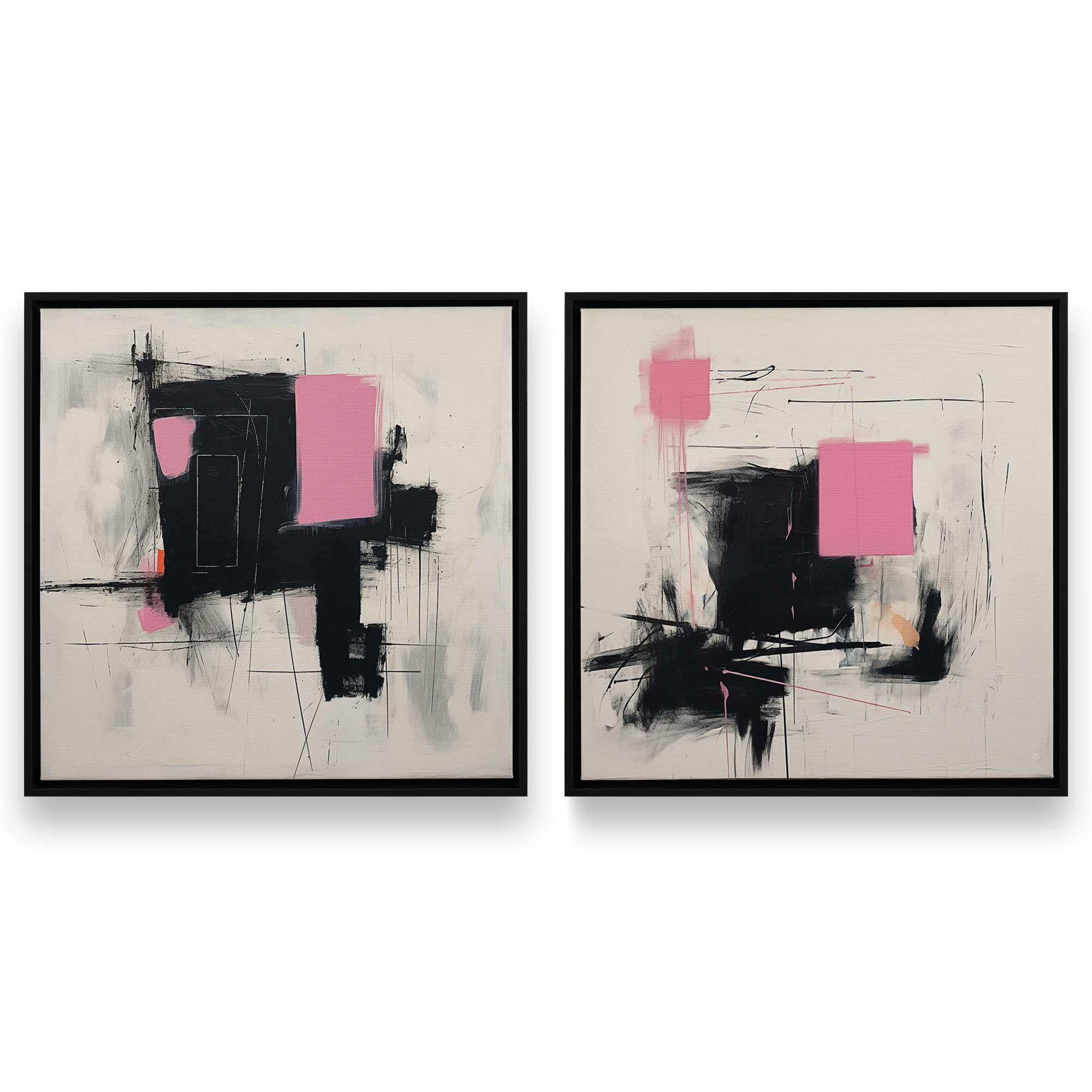 Graphite Pink Fusion Set of 2 Canvas Prints - Modern Wall Art for Living Room, Bedroom & Office Decor