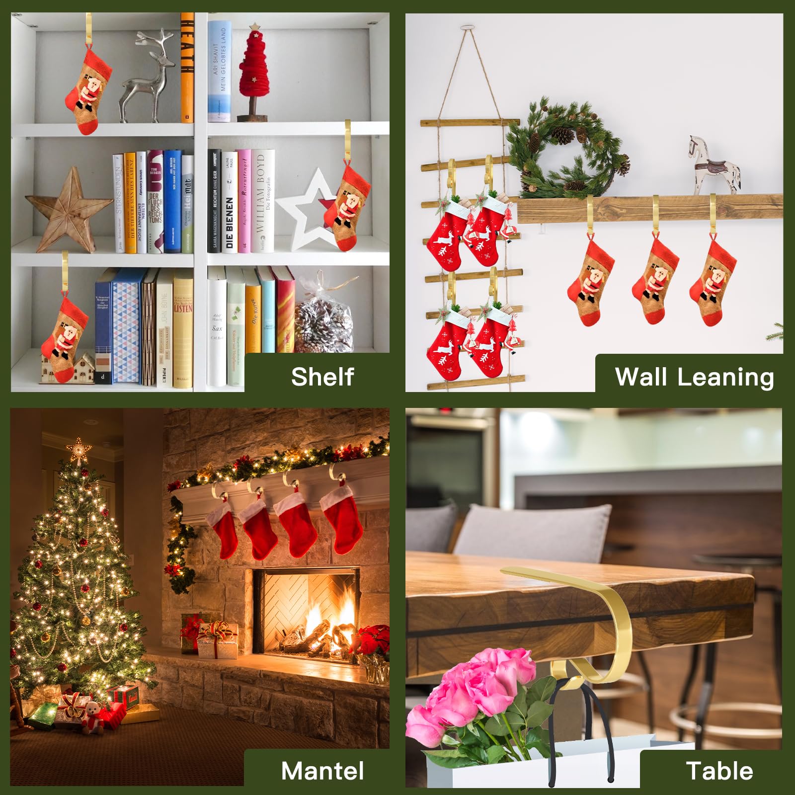 6 Pack Christmas Stocking Holders - Heavy Duty Metal Mantel Hangers for Fireplace, Holiday Decorations - Perfect for Xmas Tree, Gifts & Festive Home Decor