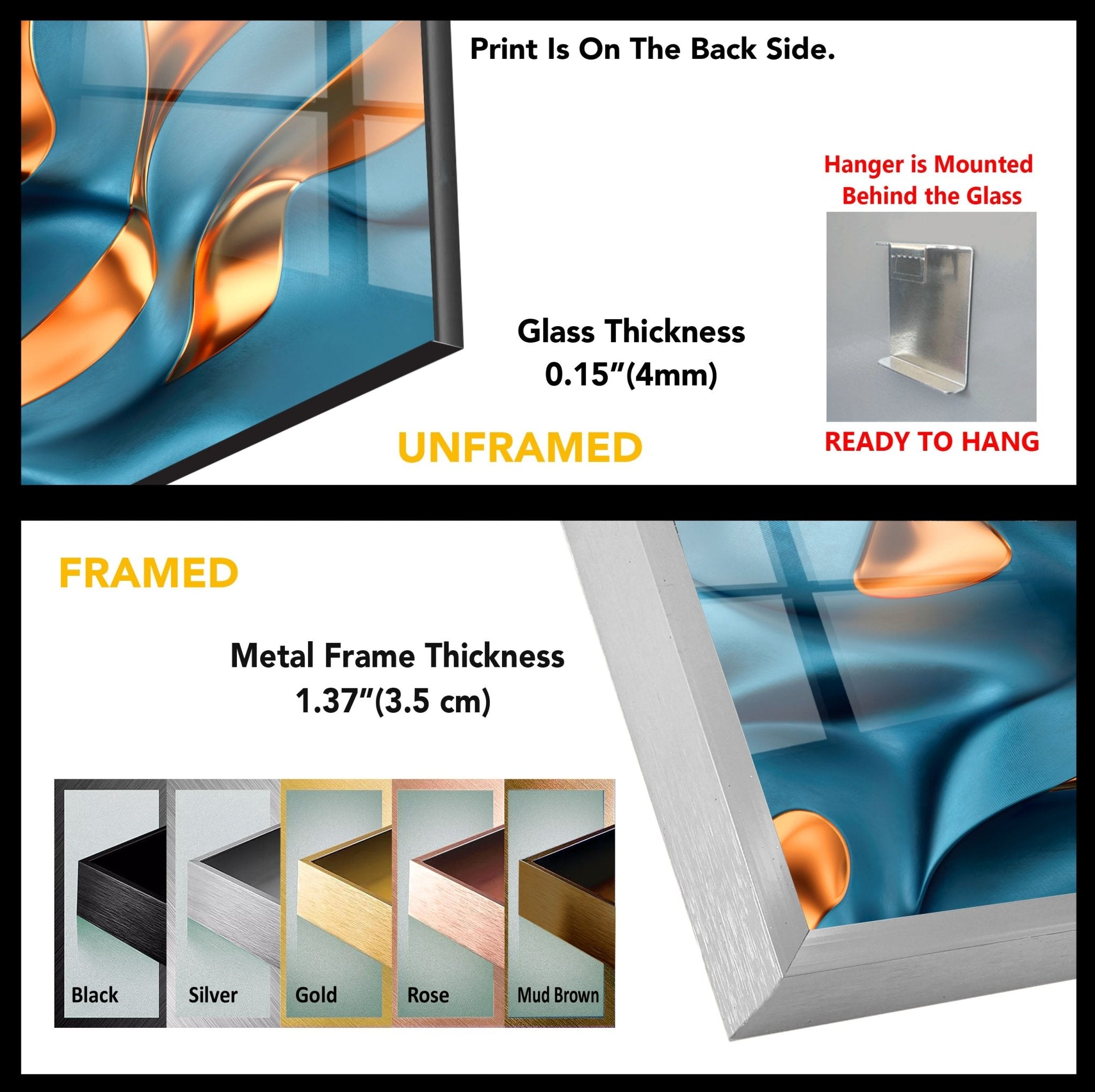 Abstract Bronze Blue Glass Wall Art - Modern Home Decor for Living Room, Bedroom & Office - Elegant Handmade Glass Panel for Stylish Interior Design
