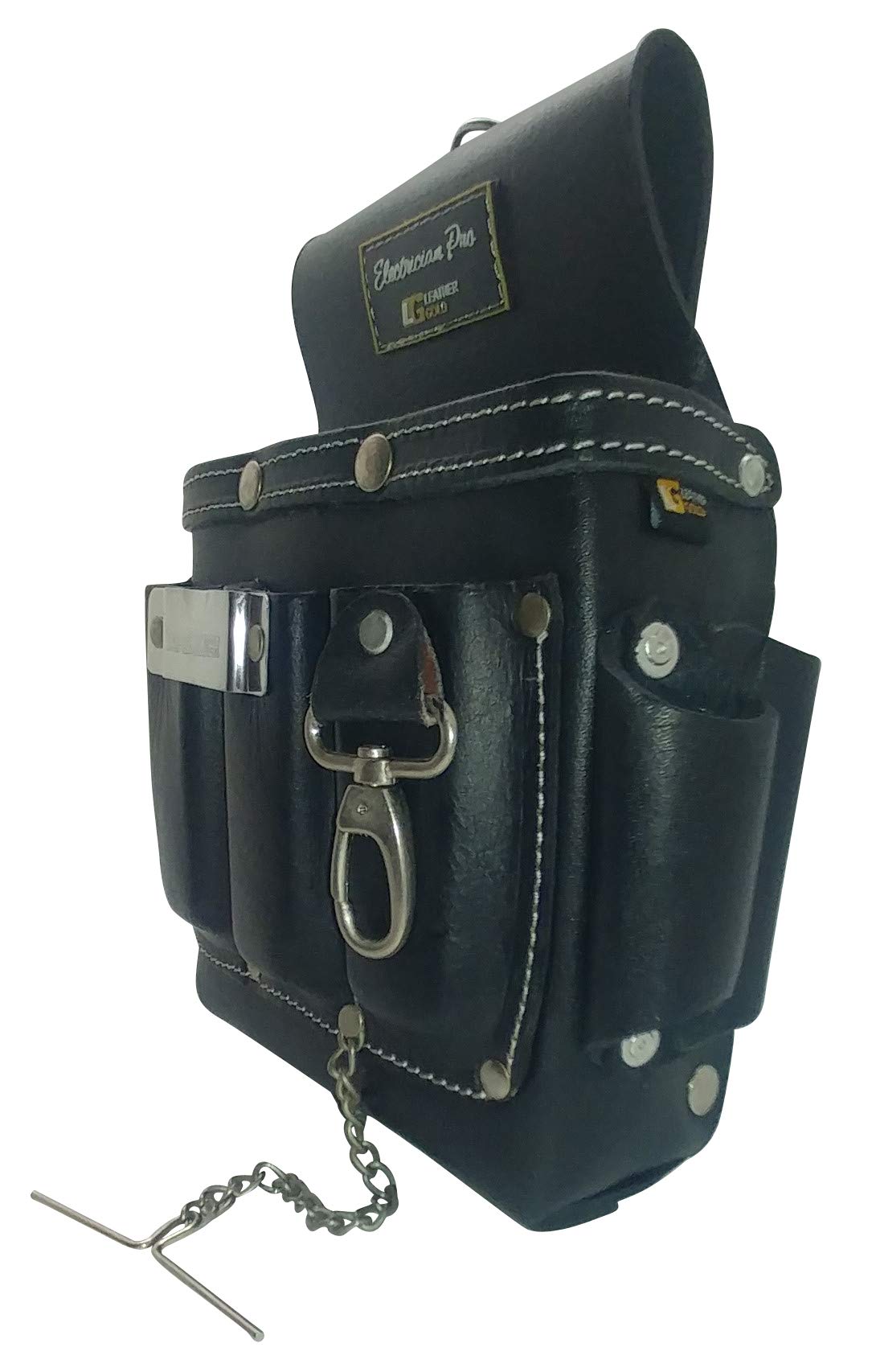 Professional Black Leather Electrician Tool Pouch & Belt 3400 - Durable Work Pouch for Electricians, Contractors & DIY Home Improvement Projects