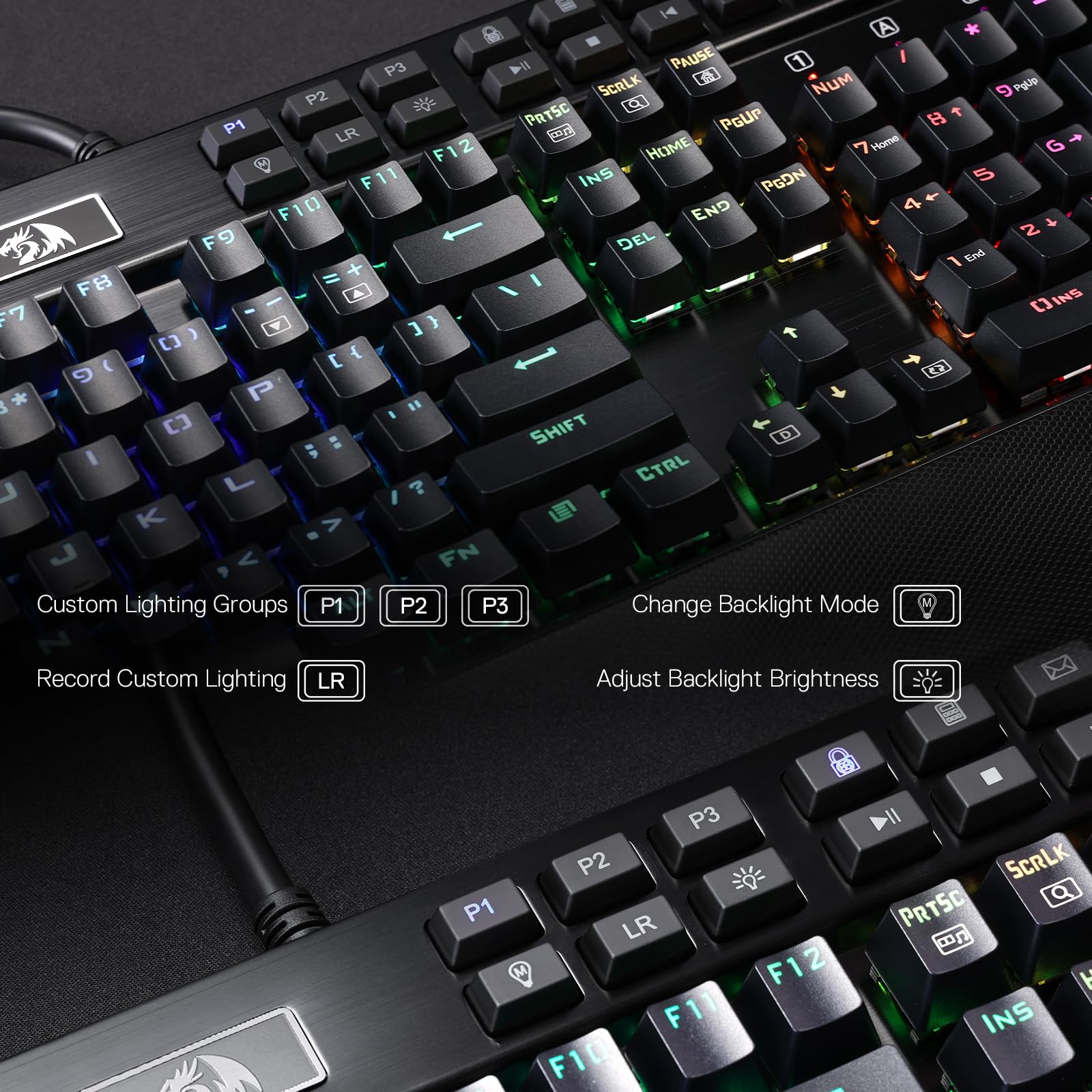 Redragon K550 RGB Gaming Keyboard - 104 Key Mechanical Keyboard with 12 Macro G Keys, Aluminum Top Plate, Clicky Purple Switches, USB Port & Wrist Rest - Perfect for PC Gaming, Esports & Office Work