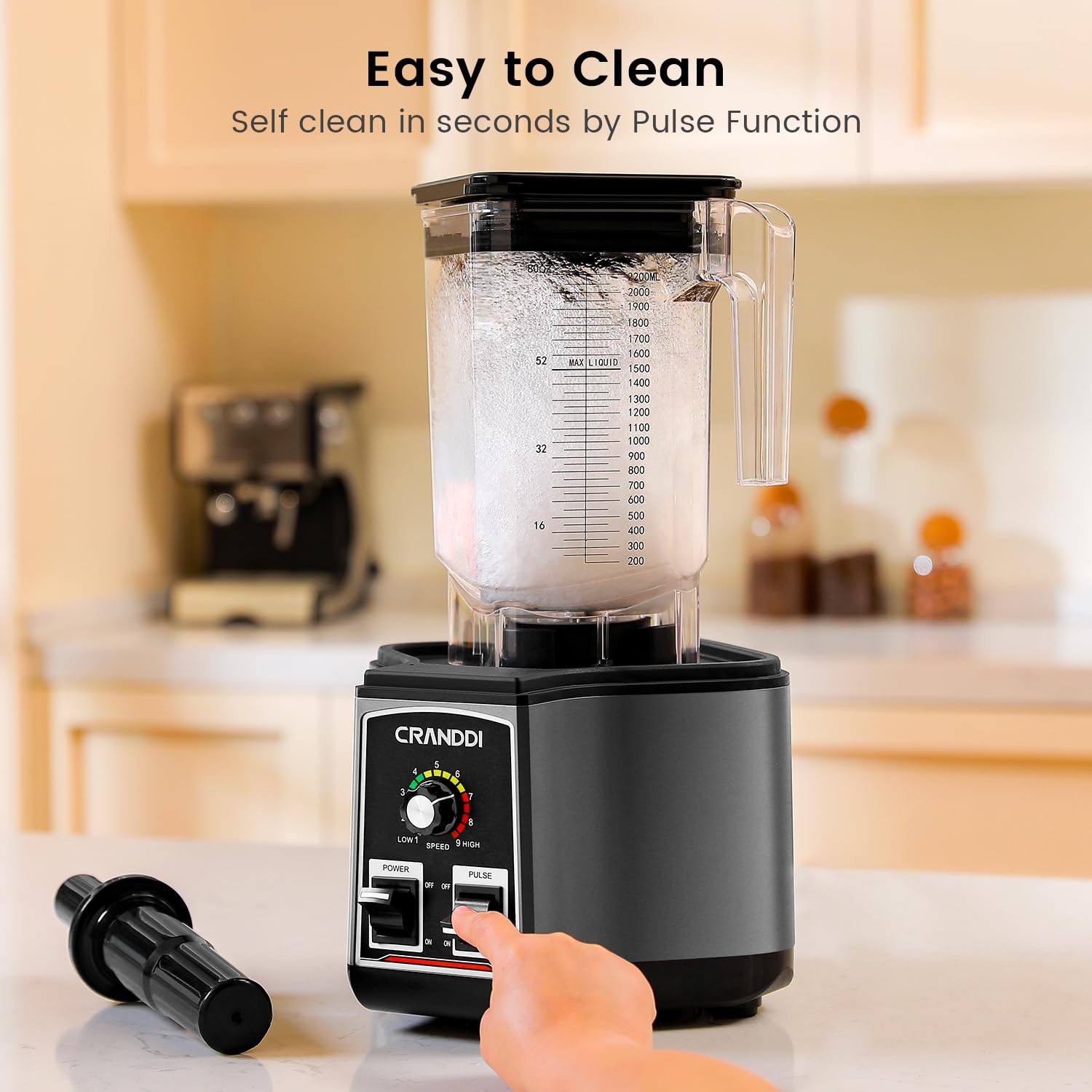 CRANDDI 1500W Commercial Blender - 80oz High-Speed Ice Crusher for Smoothies, Shakes & Food Prep - Heavy Duty Blender with Tamper & Removable Soundproof Cover - Perfect for Restaurants, Bars & Home Kitchens (Grey, Model K85)