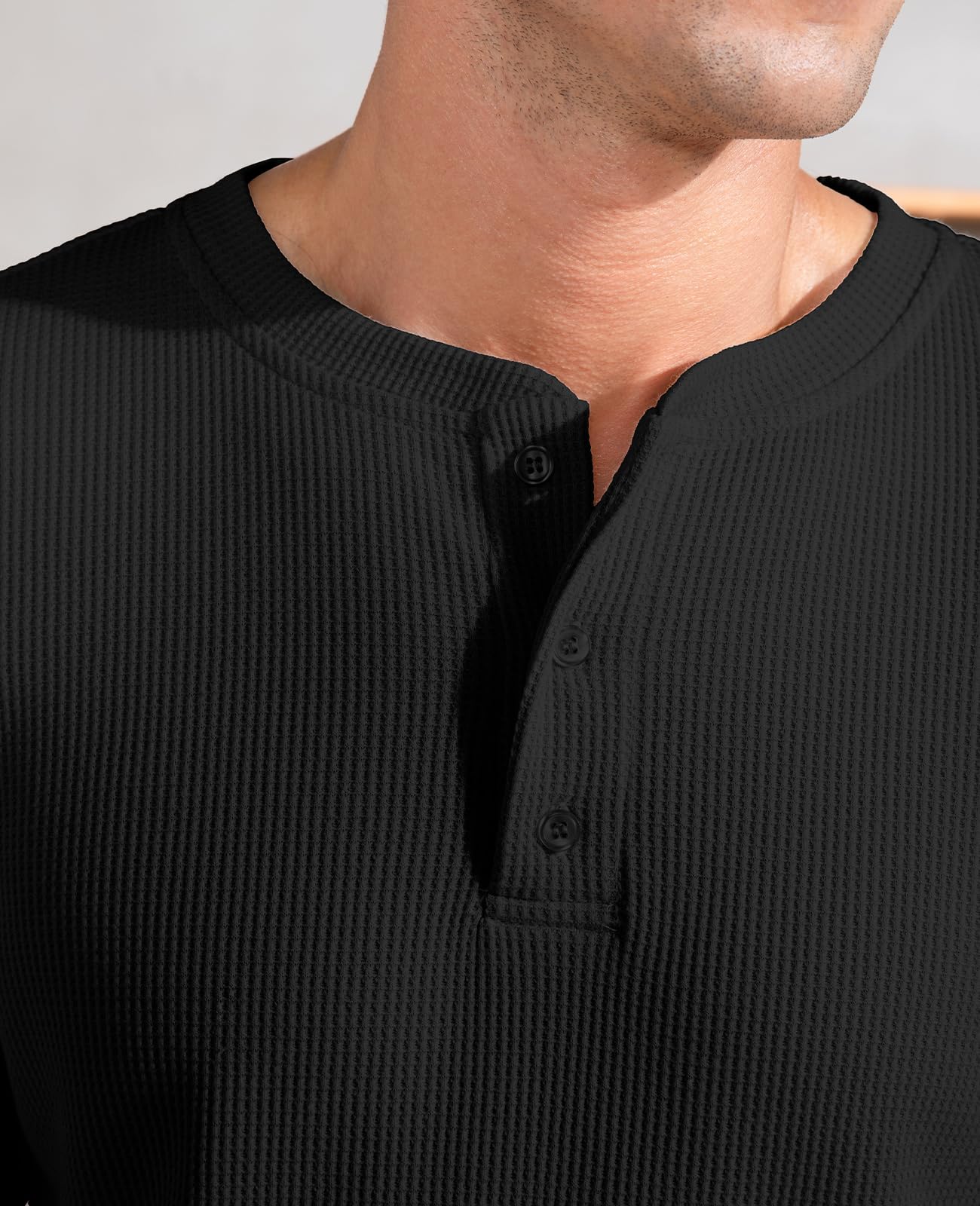 QUALFORT Men's Waffle Long Sleeve Henley Shirt - Soft Thermal Knit Top for Winter, Fall & Layering - Casual Button Up Shirt for Outdoor Activities, Work & Everyday Wear