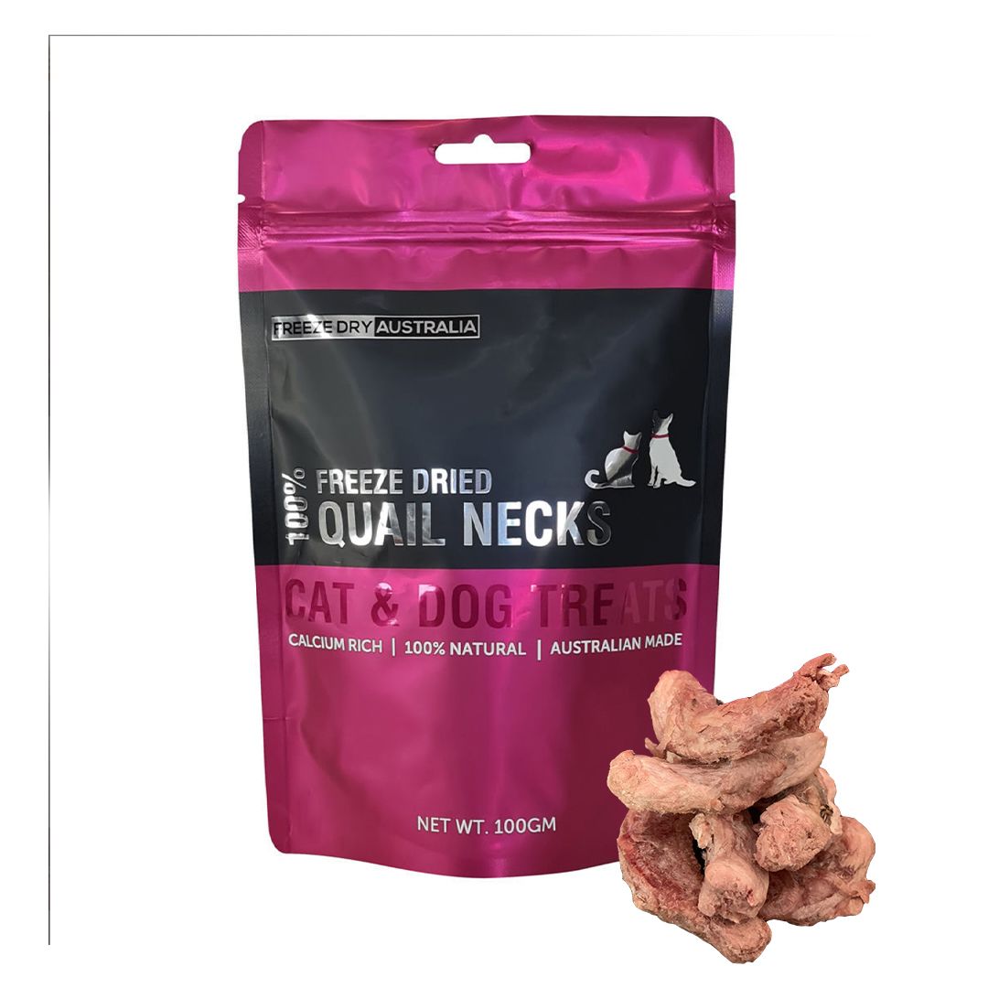 Freeze Dried Australian Quail Necks for Dogs & Cats - 100g Natural Protein Treats | High-Reward Training Snacks & Dental Chews for Pets