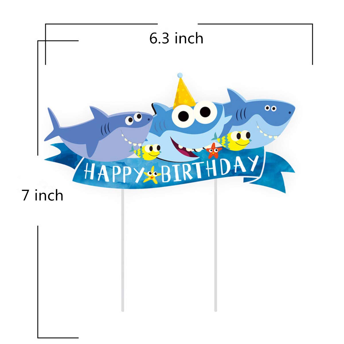 Shark Birthday Cake Topper - Blue Shark Cupcake Toppers for Kids Birthday Party Decorations, Shark Theme Party Supplies for Ocean Underwater Baby Shower Decor