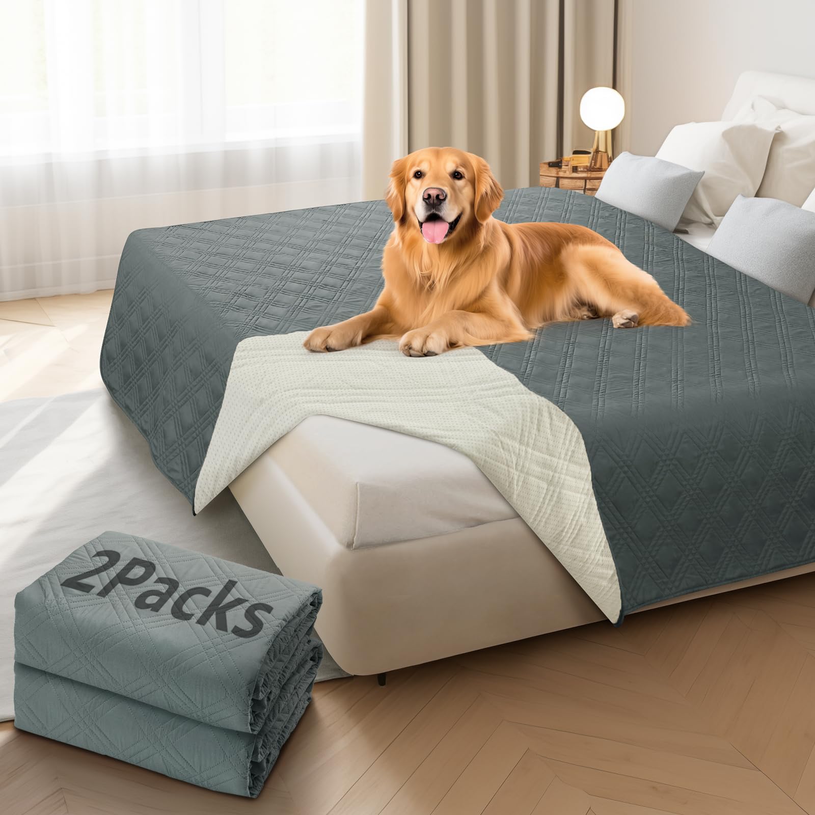 Waterproof Dog Blanket 2-Pack - Anti-Slip Pet Sofa Cover for Dogs & Cats - 82x82in Dark Gray - Perfect for Home & Car Use