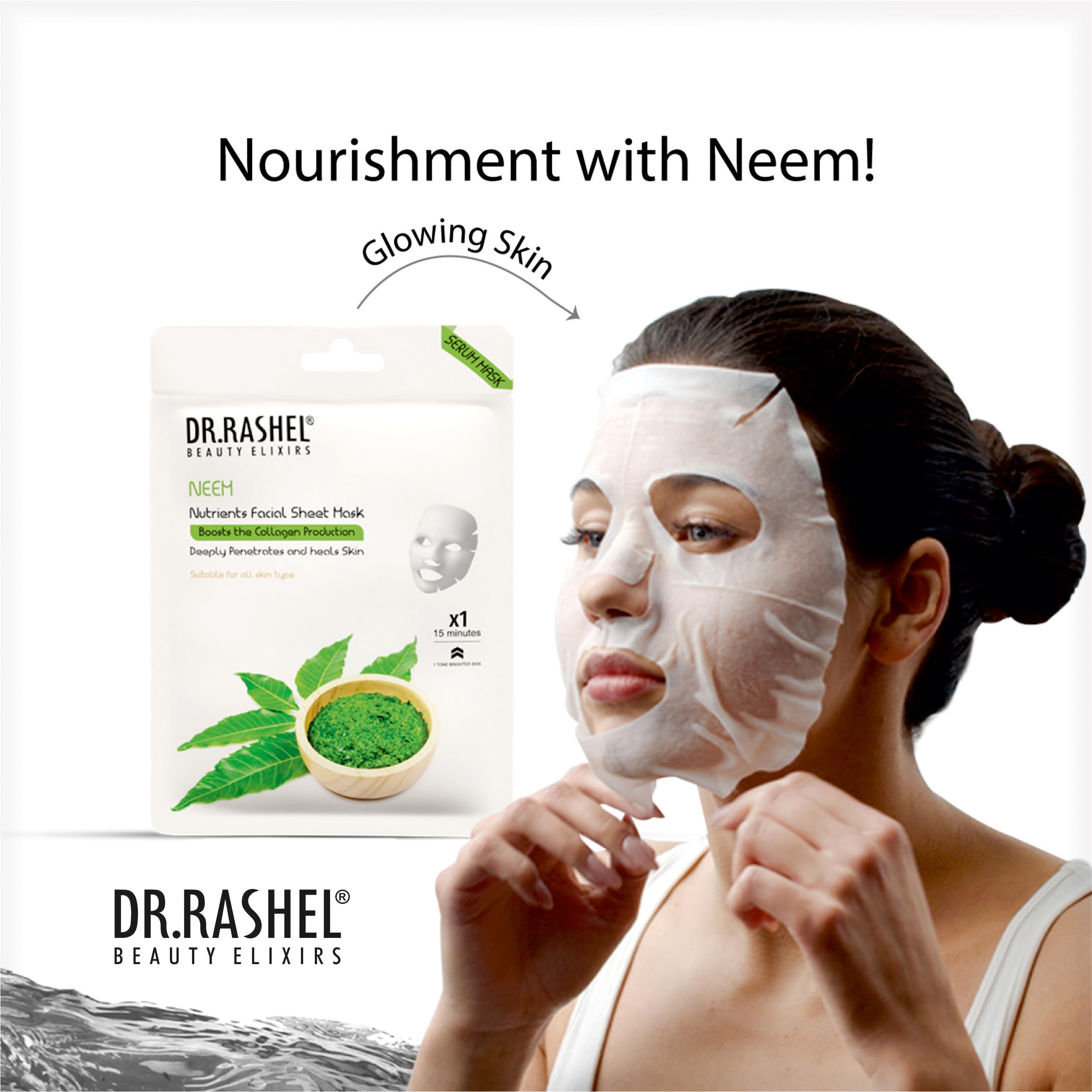 DR.RASHEL Neem Face Sheet Mask with Serum for Women & Men - All Skin Types | Deep Cleansing, Oil Control & Skin Repair | Hydrating & Nourishing Treatment | Paraben-Free | Pack of 4 (20g Each) | Perfect for Acne-Prone Skin & Daily Skincare Routine