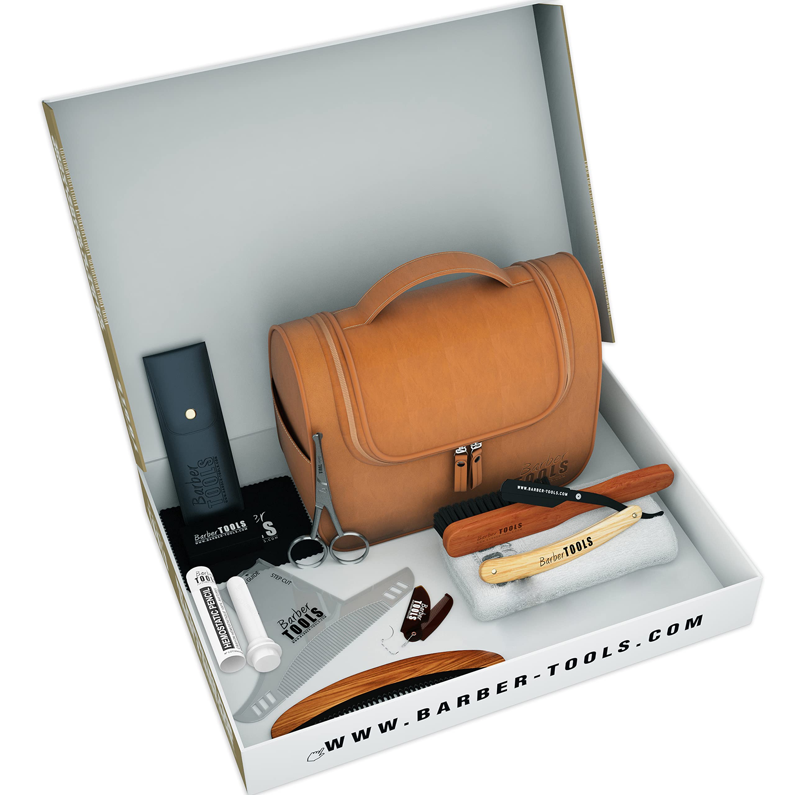 Barber Tools Kit for Beard & Mustache Care - 10 Accessories for Grooming