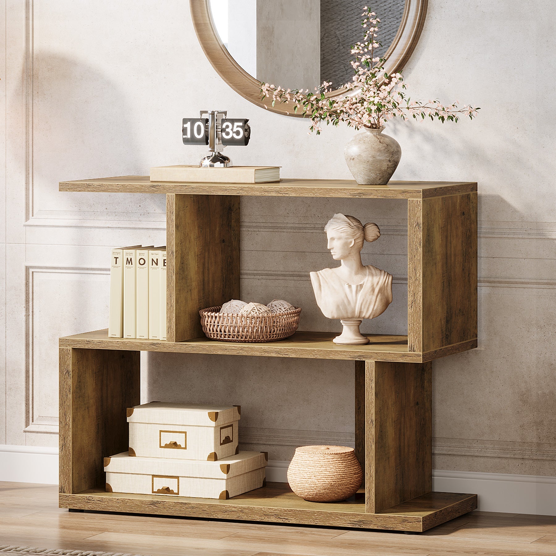 2 Tier End Table with Storage Cube - 31.5 Inch Modern Side Table for Living Room, Bedroom | Space-Saving Nightstand with Shelves for Home Decor & Organization