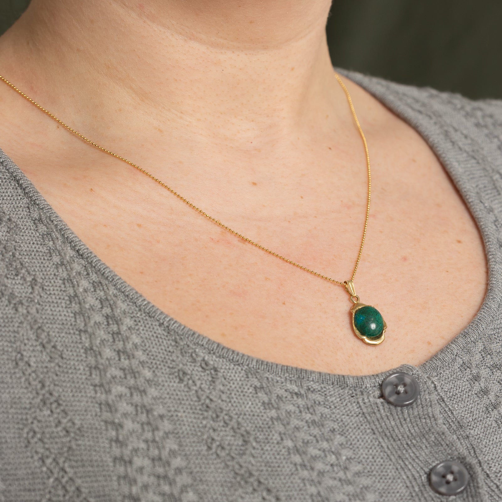 14K Gold Chrysocolla Pendant Necklace with 2.55ct Gemstone | 18