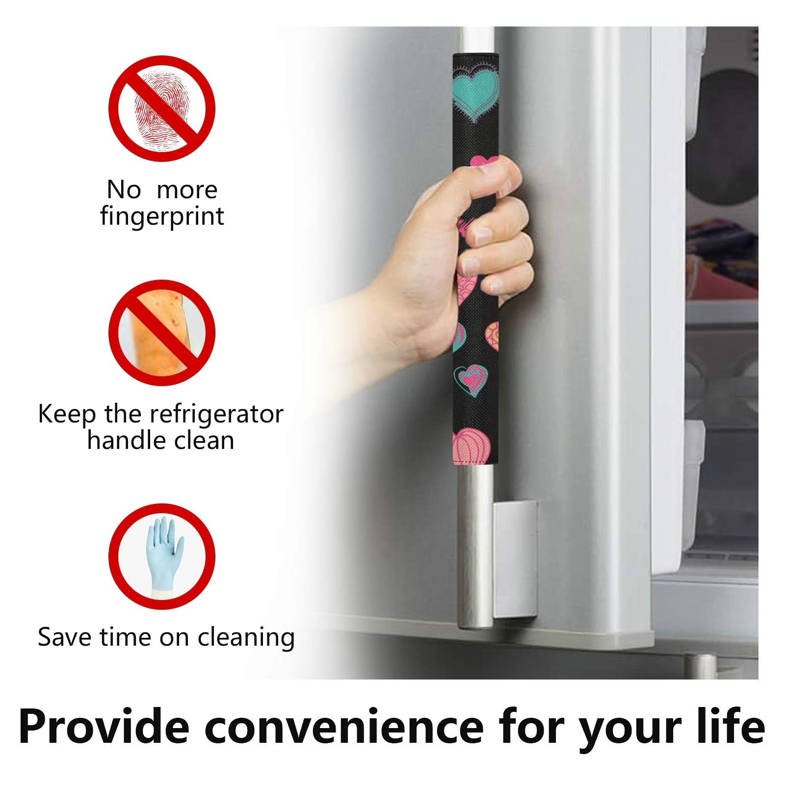 Qilmy 2-Pack Heart-Shaped Refrigerator Handle Covers - Washable Kitchen Appliance Protector for Dishwasher, Fridge, Microwave & Oven - Keep Your Kitchen Clean & Hygienic | Perfect for Home, Office & Restaurant Use