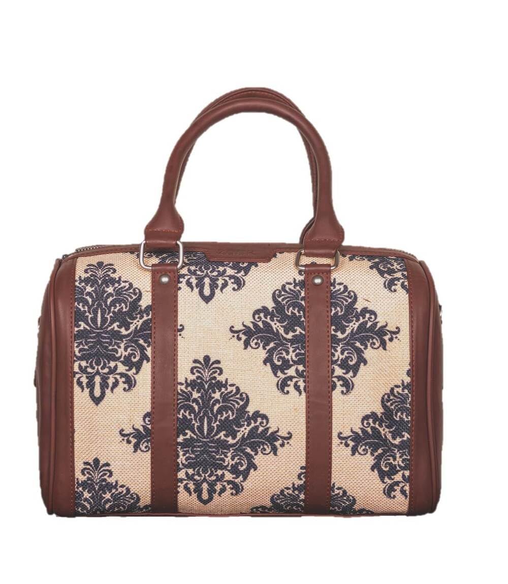 ZOUK Vegan Leather Handmade Women's Handbag - Printed Designer Purse with Double Handles & Detachable Crossbody Strap for Work, Travel & Everyday Use