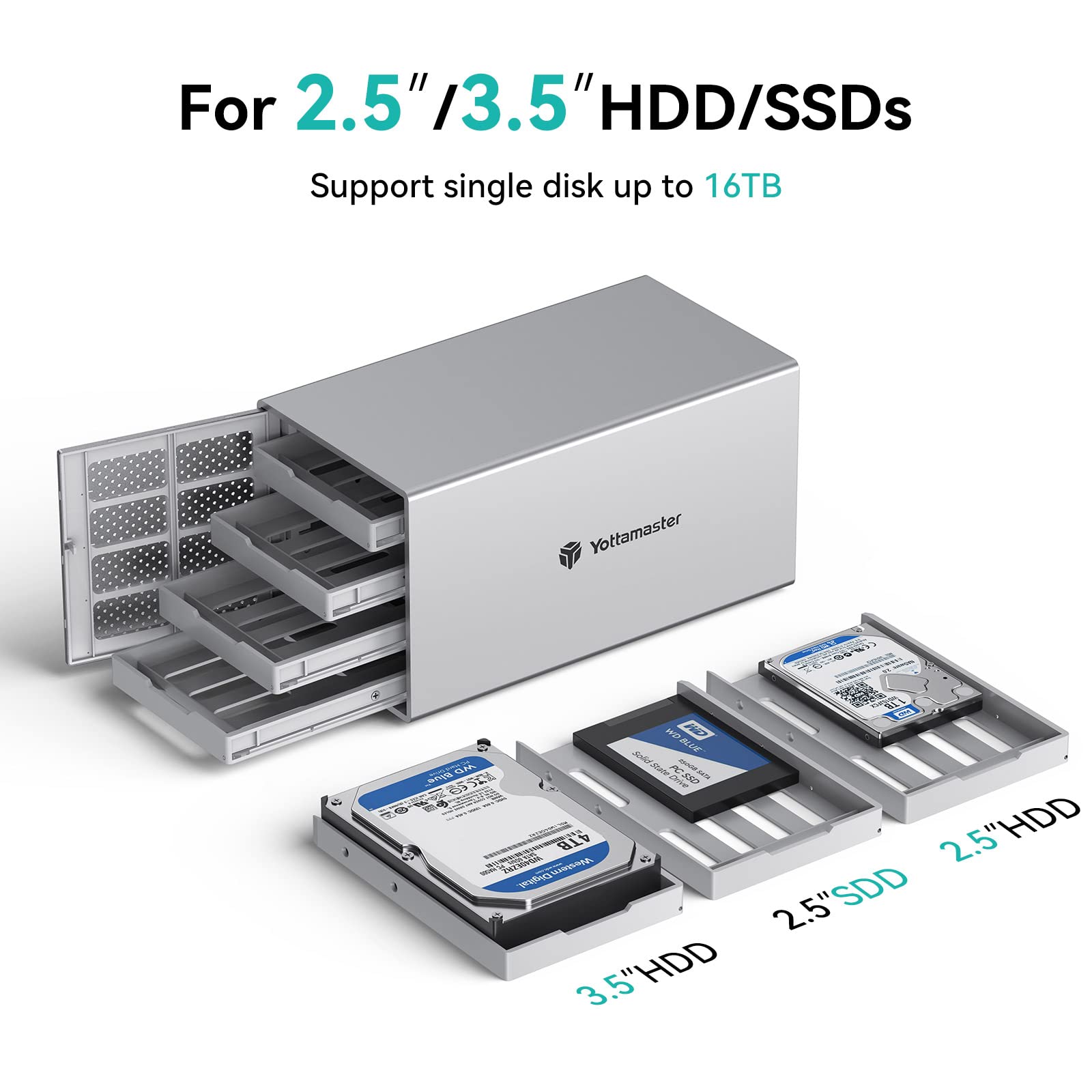 Yottamaster 4 Bay External Hard Drive Enclosure - Aluminum USB 3.0 HDD/SSD Dock for 3.5