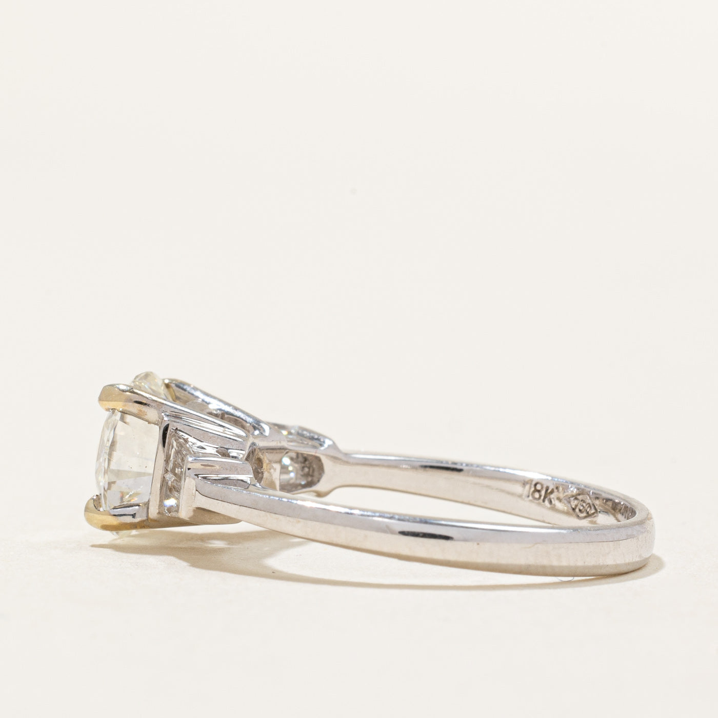 18K White Gold Solitaire Diamond Engagement Ring with Baguette Side Stones - 1.58ct Center Stone & 0.36ctw Accents - Size 6.75 - Perfect for Proposals, Anniversaries & Special Occasions