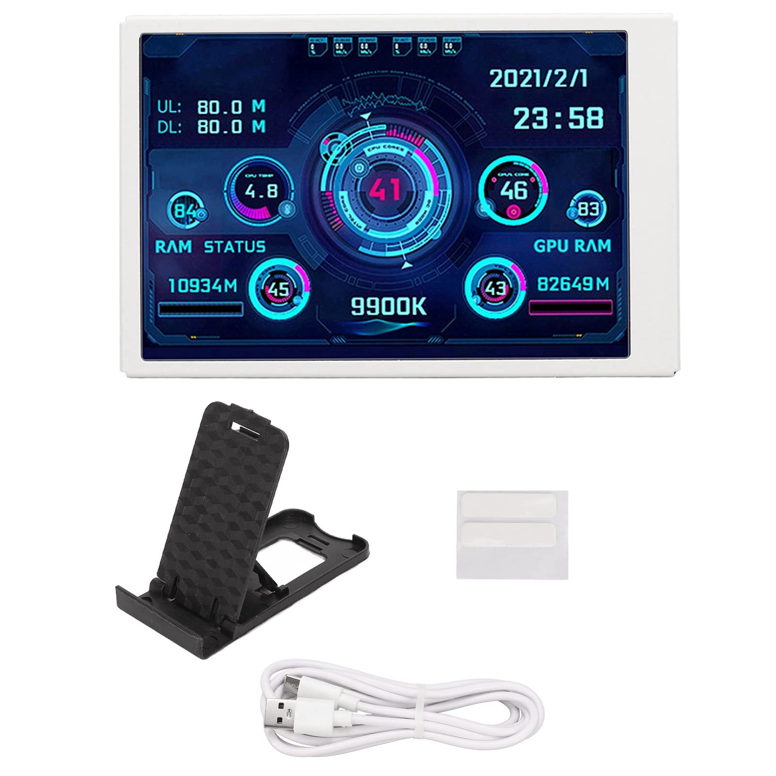 Kelepu 3.5 Inch IPS Full View PC Temperature Monitor - AIDA64 Compatible CPU & Hard Disk Data Display with Sensor Panel (White) | Perfect for Gaming Rigs, Workstations & PC Builds