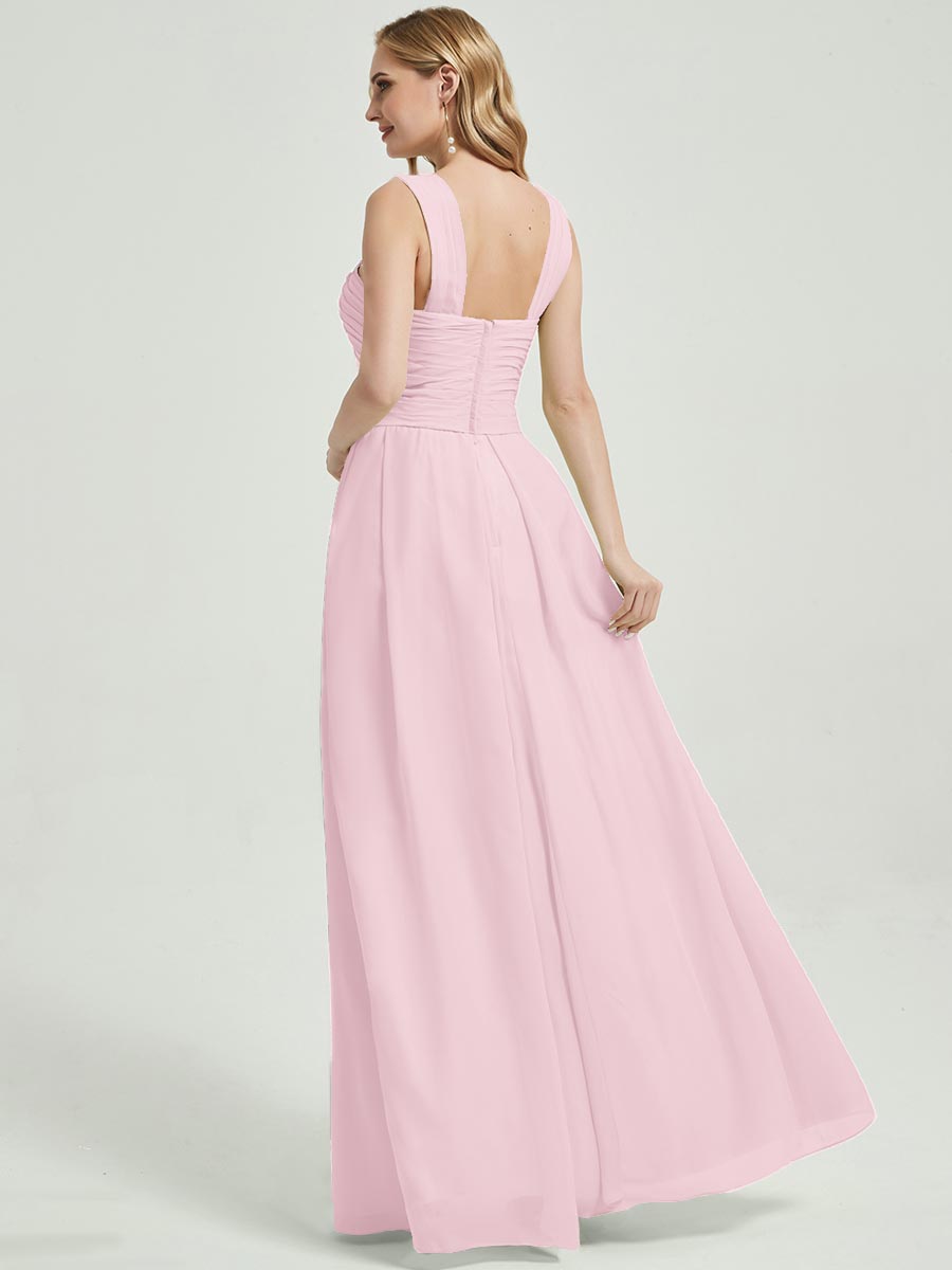 Elegant Blush Pink Cross Neck Pleated A-Line Floor-Length Chiffon Bridesmaid Dress for Weddings & Formal Events