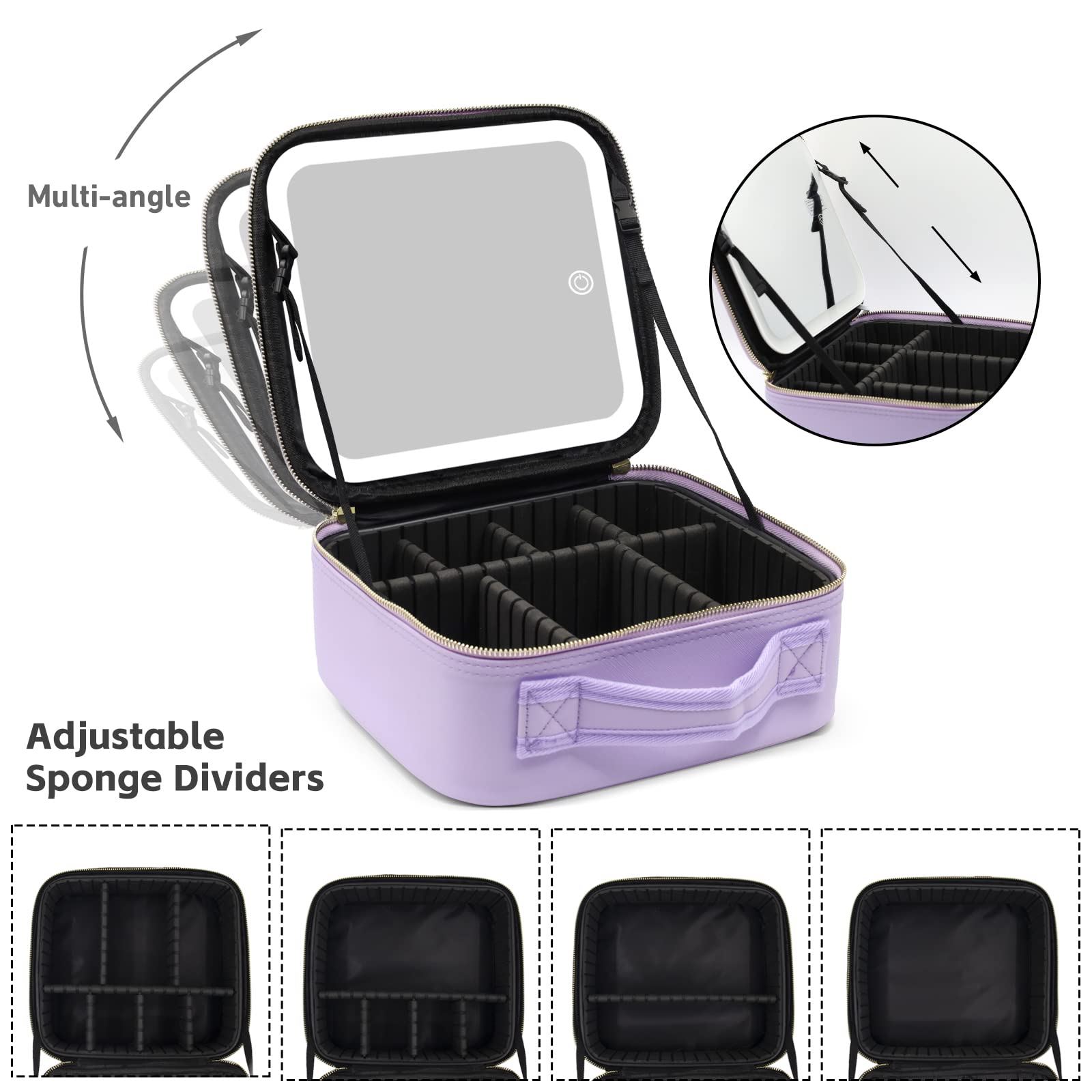 Lighted Travel Makeup Bag with Mirror - 3 Color Modes, Adjustable Brightness | Perfect for Travel & Home Use (Purple)