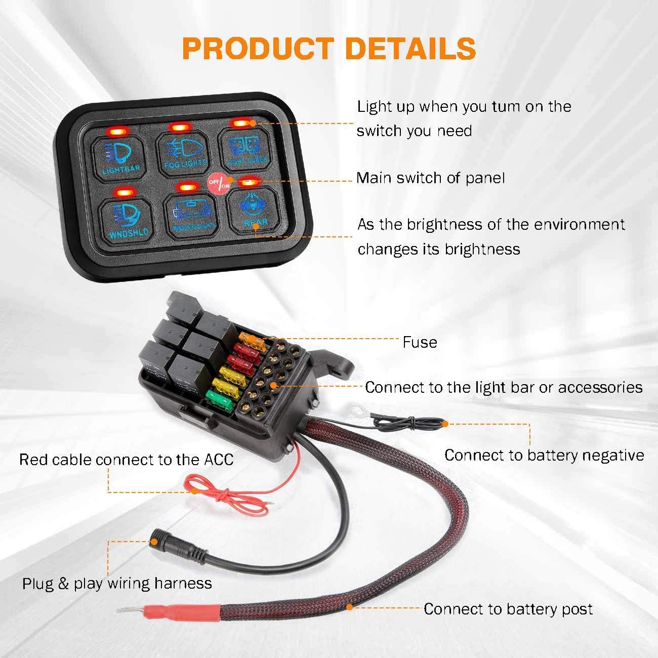 Auxbeam 2PCS 4D LED Light Pods with 6 Gang Switch Panel - Blue Off-Road Lighting Kit for Trucks, Jeeps & ATVs - Perfect for Night Driving, Camping & Outdoor Adventures